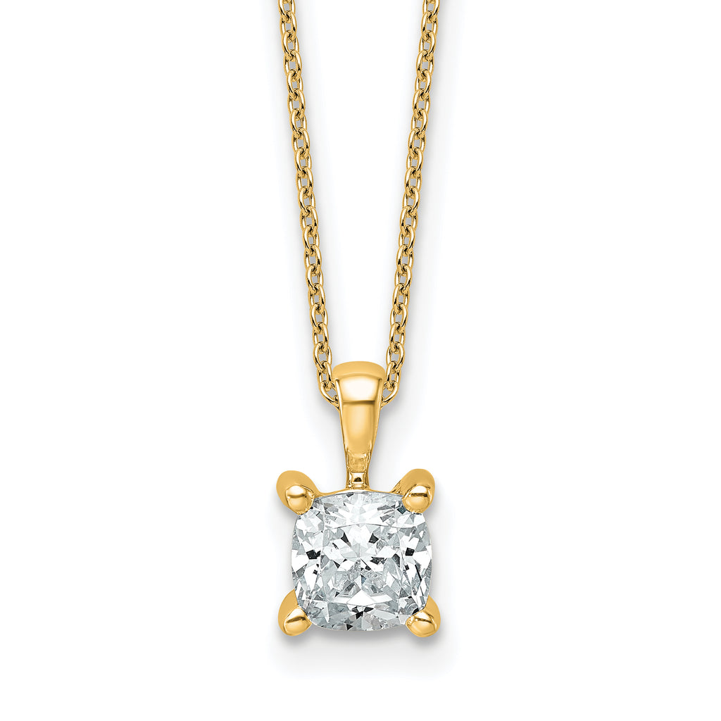 14k 1 carat Lab Grown Diamond VS+ F+ Cushion Complete 18 inch Four Prong Pendant Necklace