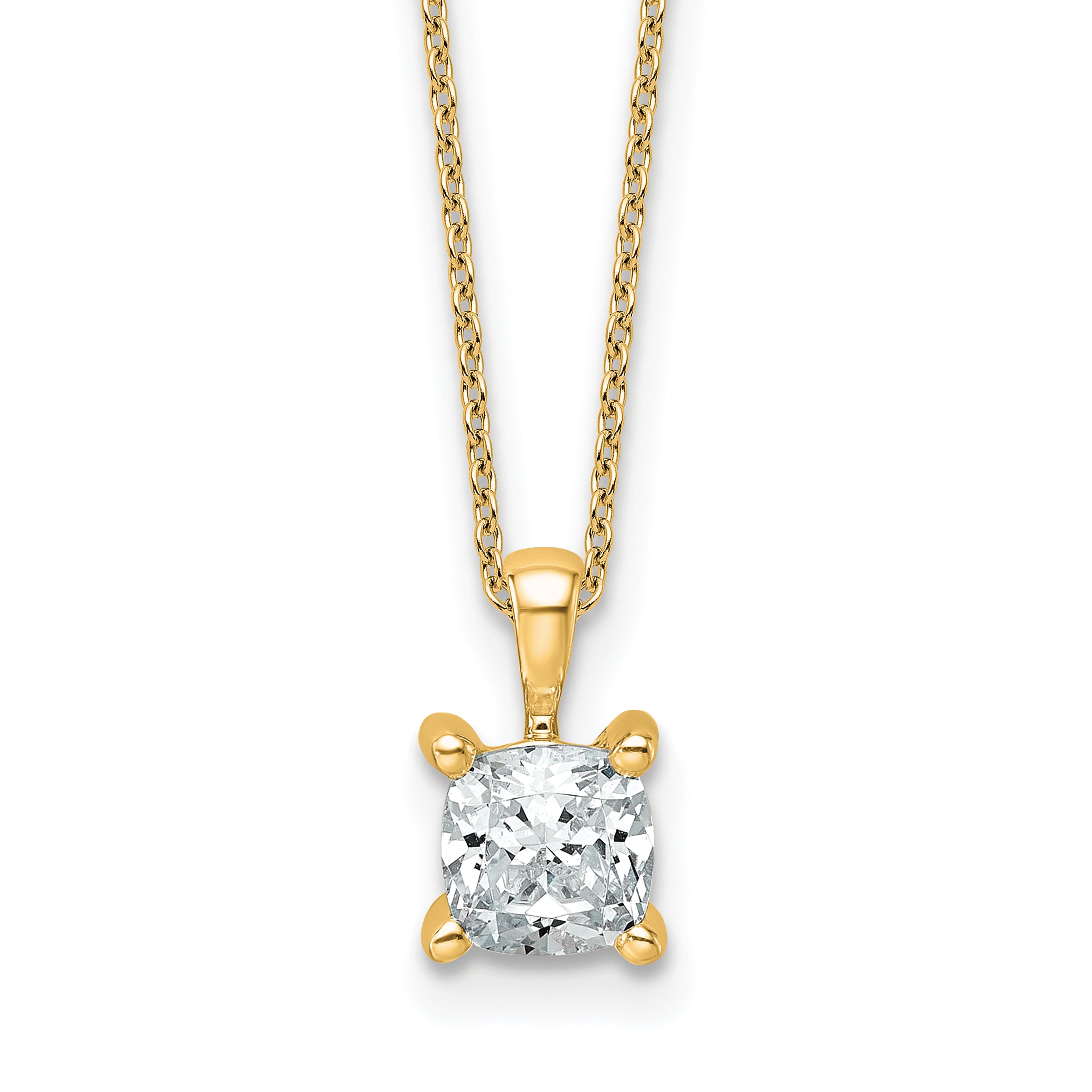 14k 1 carat Certified Lab Grown Diamond VS+ F+ Cushion Complete 18 inch Four Prong Pendant Necklace Main image