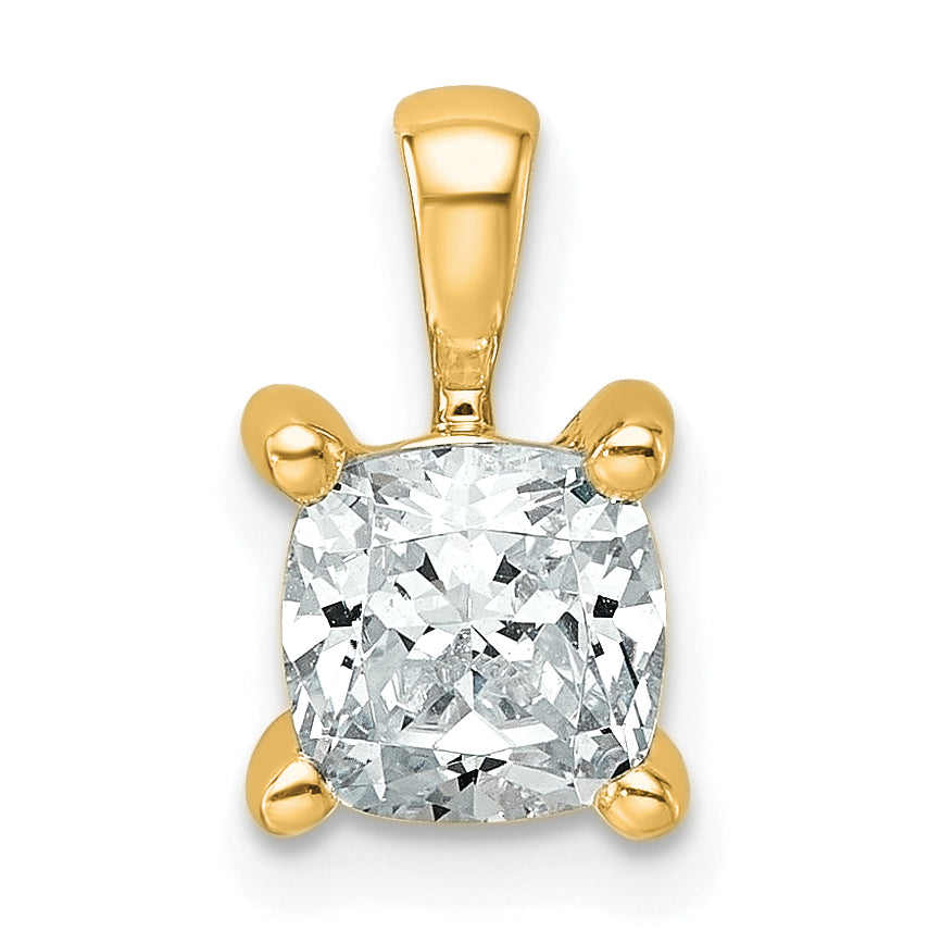 14k 1 carat Certified Lab Grown Diamond VS/SI+ G+ Cushion Complete Four Prong Pendant
