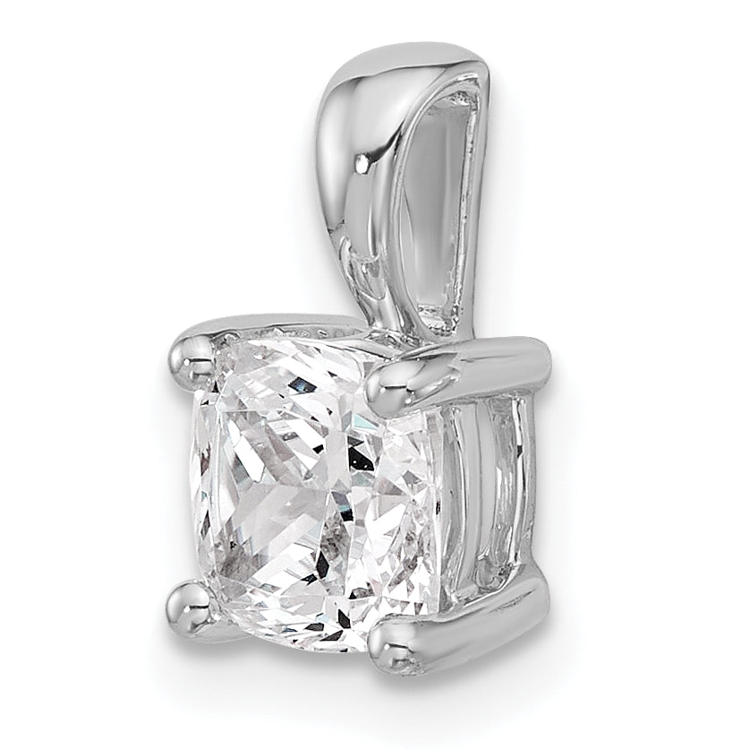 14k White Gold 1 1/2 carat Lab Grown Diamond VS/SI+ G+ Cushion Complete Four Prong Pendant