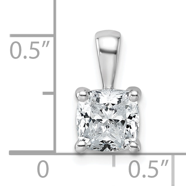 14k White Gold 1 1/2 carat Certified Lab Grown Diamond VS+ F+ Cushion Complete Four Prong Pendant
