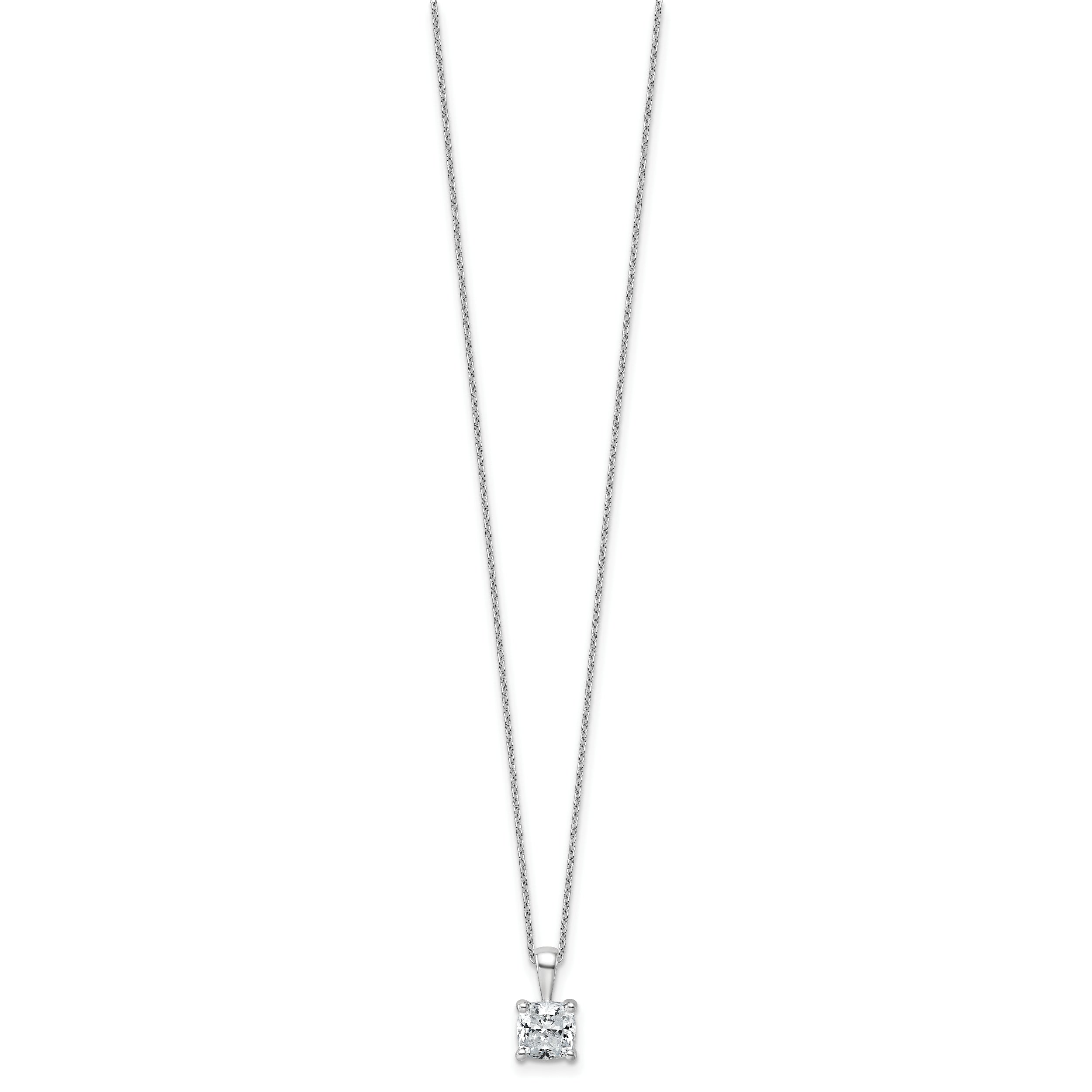 14k White Gold 1 1/2 carat Certified Lab Grown Diamond VS+ F+ Cushion Complete 18 inch Four Prong Pendant Necklace