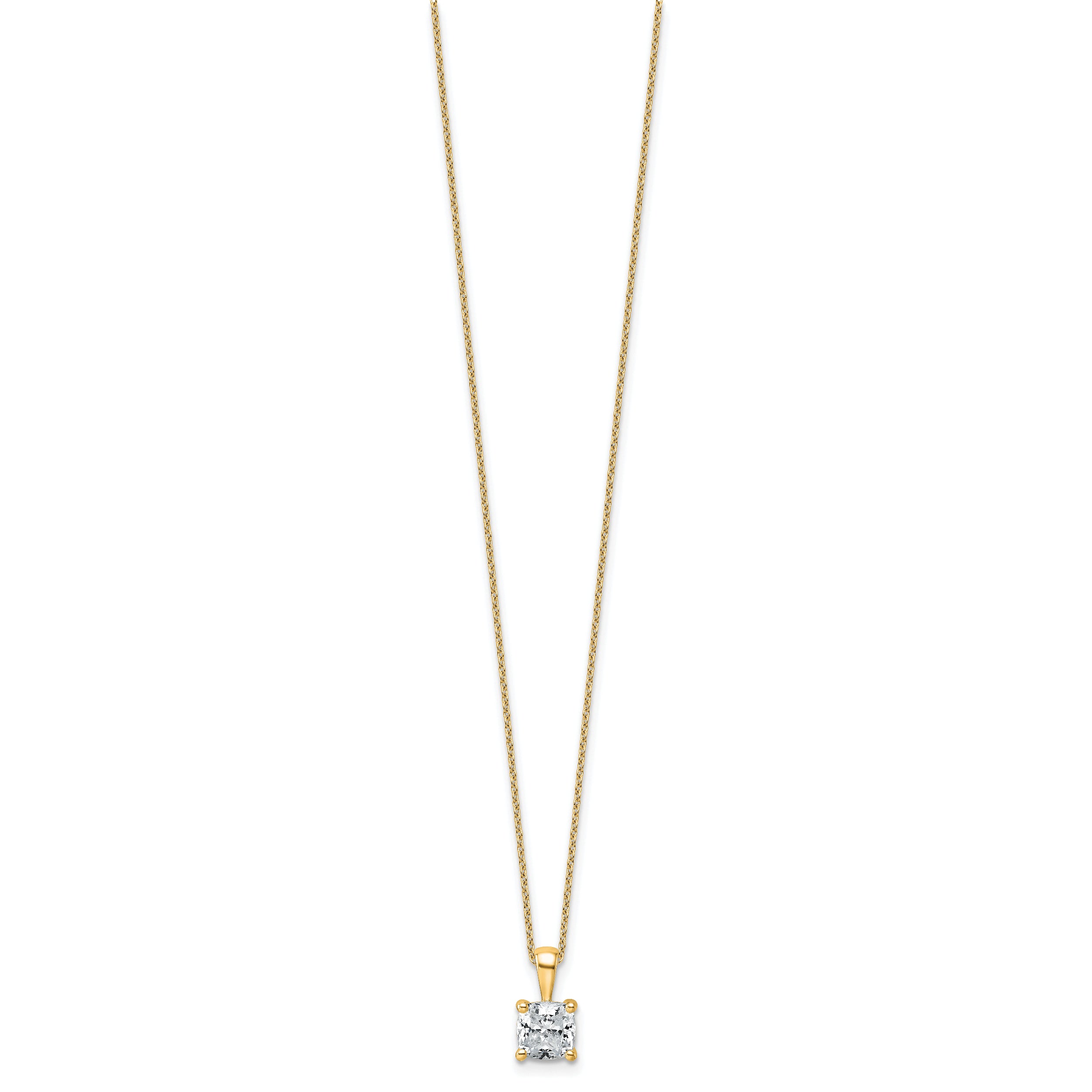 14k 1 1/2 carat Certified Lab Grown Diamond VS/SI+ G+ Cushion Complete 18 inch Four Prong Pendant Necklace