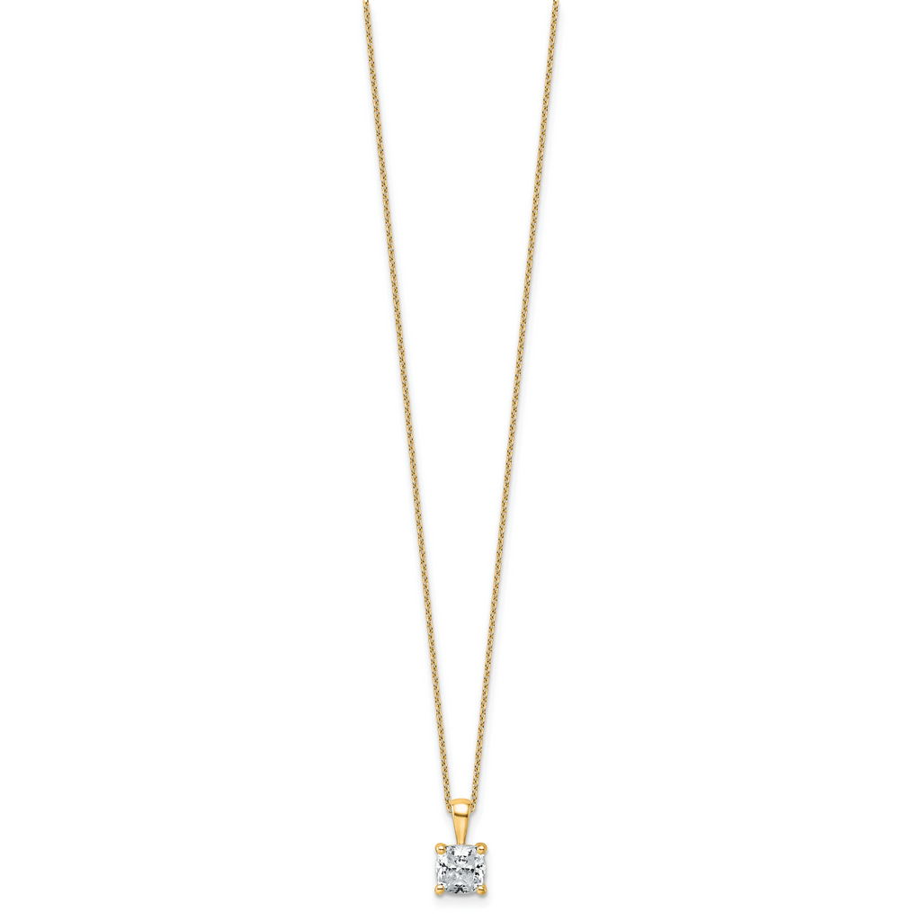 14k 1 1/2 carat Certified Lab Grown Diamond VS/SI+ G+ Cushion Complete 18 inch Four Prong Pendant Necklace