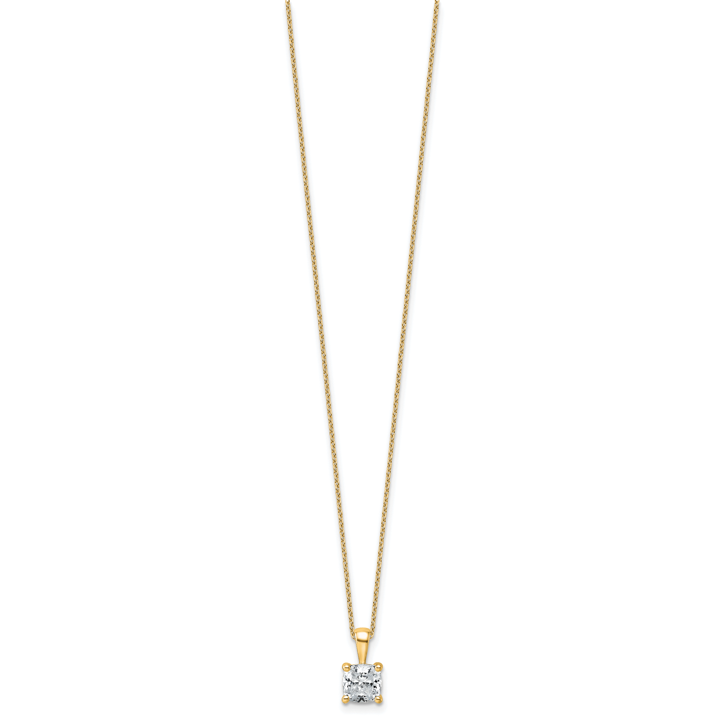 14k 1 1/2 carat Certified Lab Grown Diamond VS/SI+ G+ Cushion Complete 18 inch Four Prong Pendant Necklace