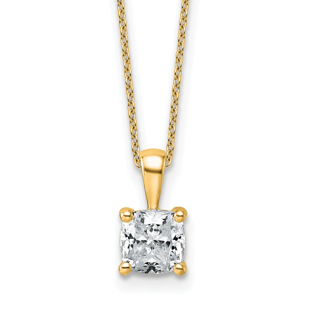 14k 1 1/2 carat Lab Grown Diamond VS/SI+ G+ Cushion Complete 18 inch Four Prong Pendant Necklace