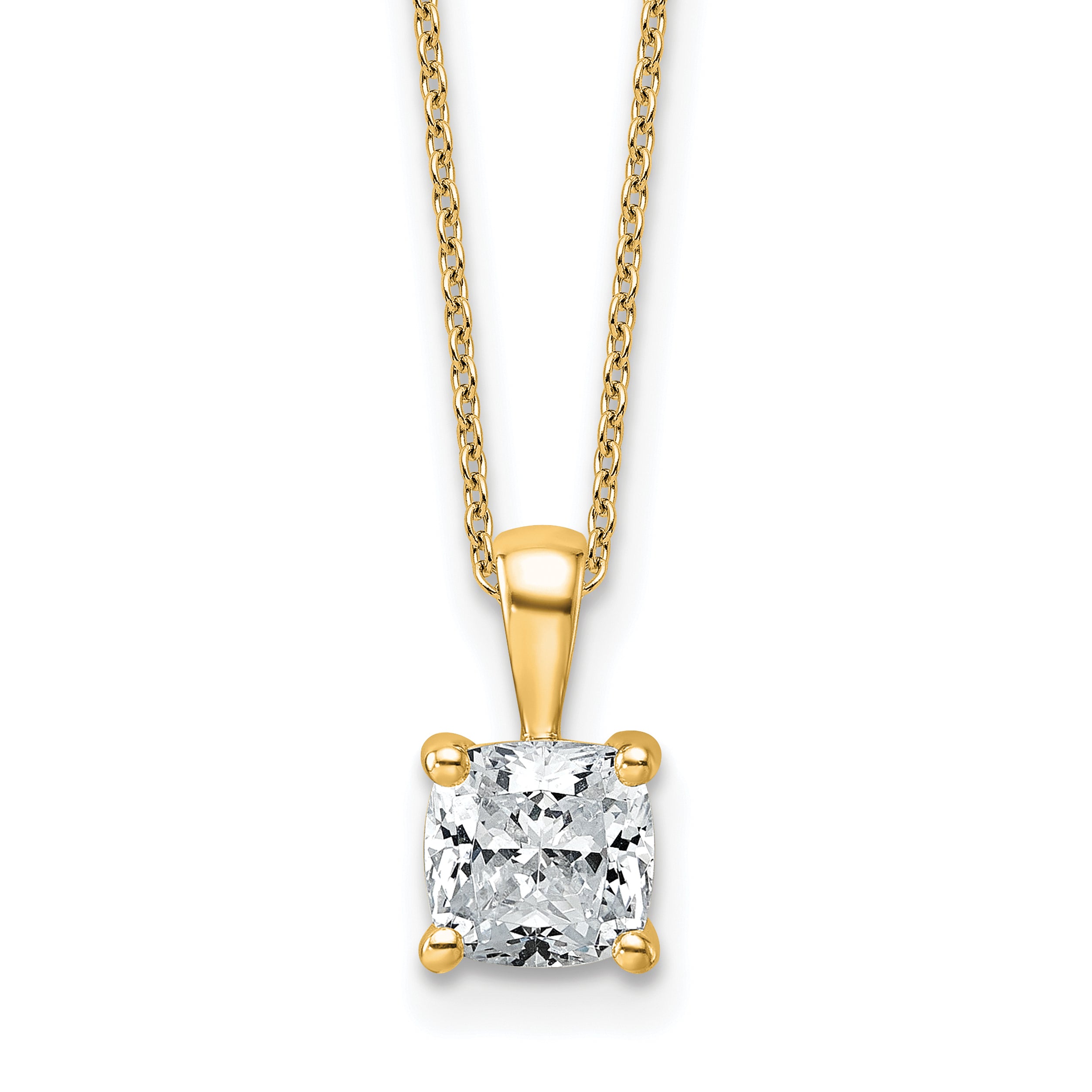 14k 1 1/2 carat Certified Lab Grown Diamond VS+ F+ Cushion Complete 18 inch Four Prong Pendant Necklace