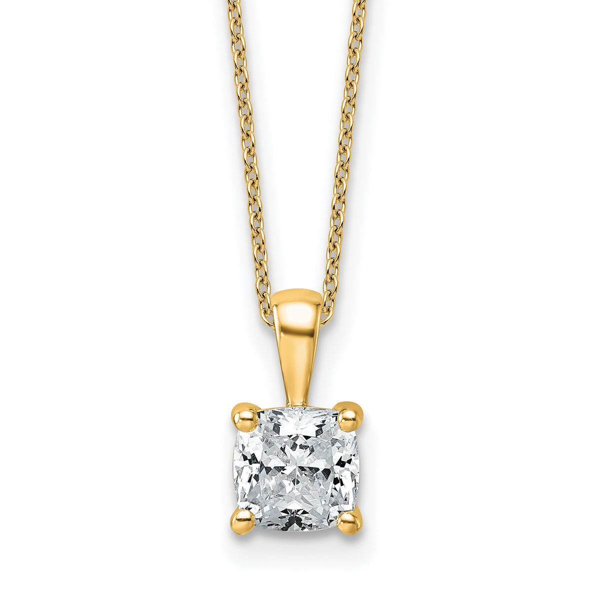 14k 1 1/2 carat Certified Lab Grown Diamond VS+ F+ Cushion Complete 18 inch Four Prong Pendant Necklace