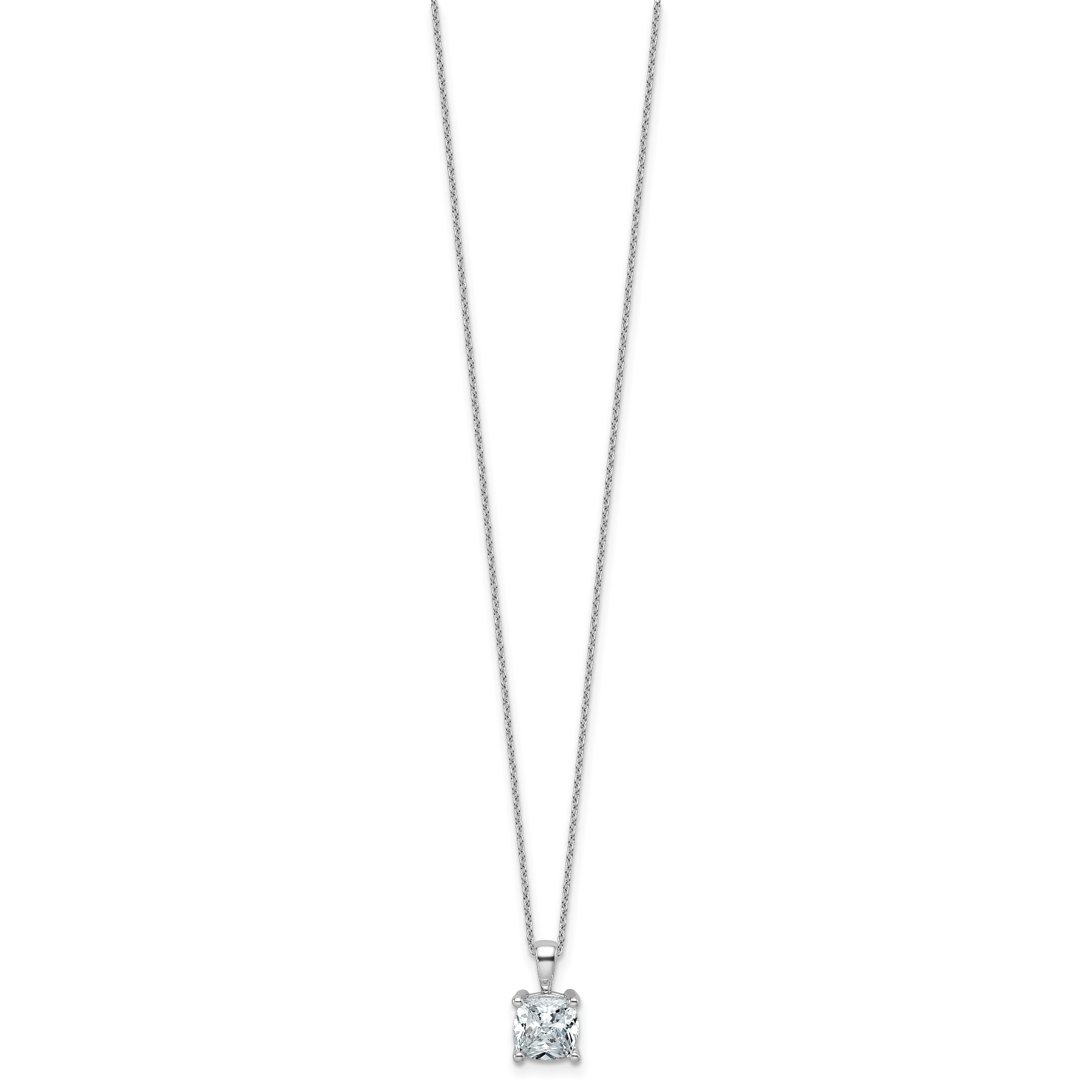 14k White Gold 2 carat Lab Grown Diamond VS+ F+ Cushion Complete 18 inch Four Prong Pendant Necklace