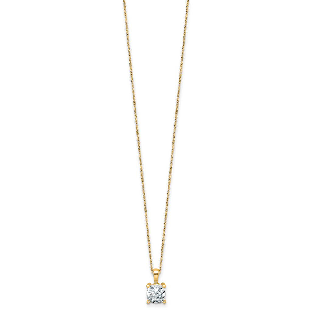 14k 2 carat Lab Grown Diamond VS+ F+ Cushion Complete 18 inch Four Prong Pendant Necklace
