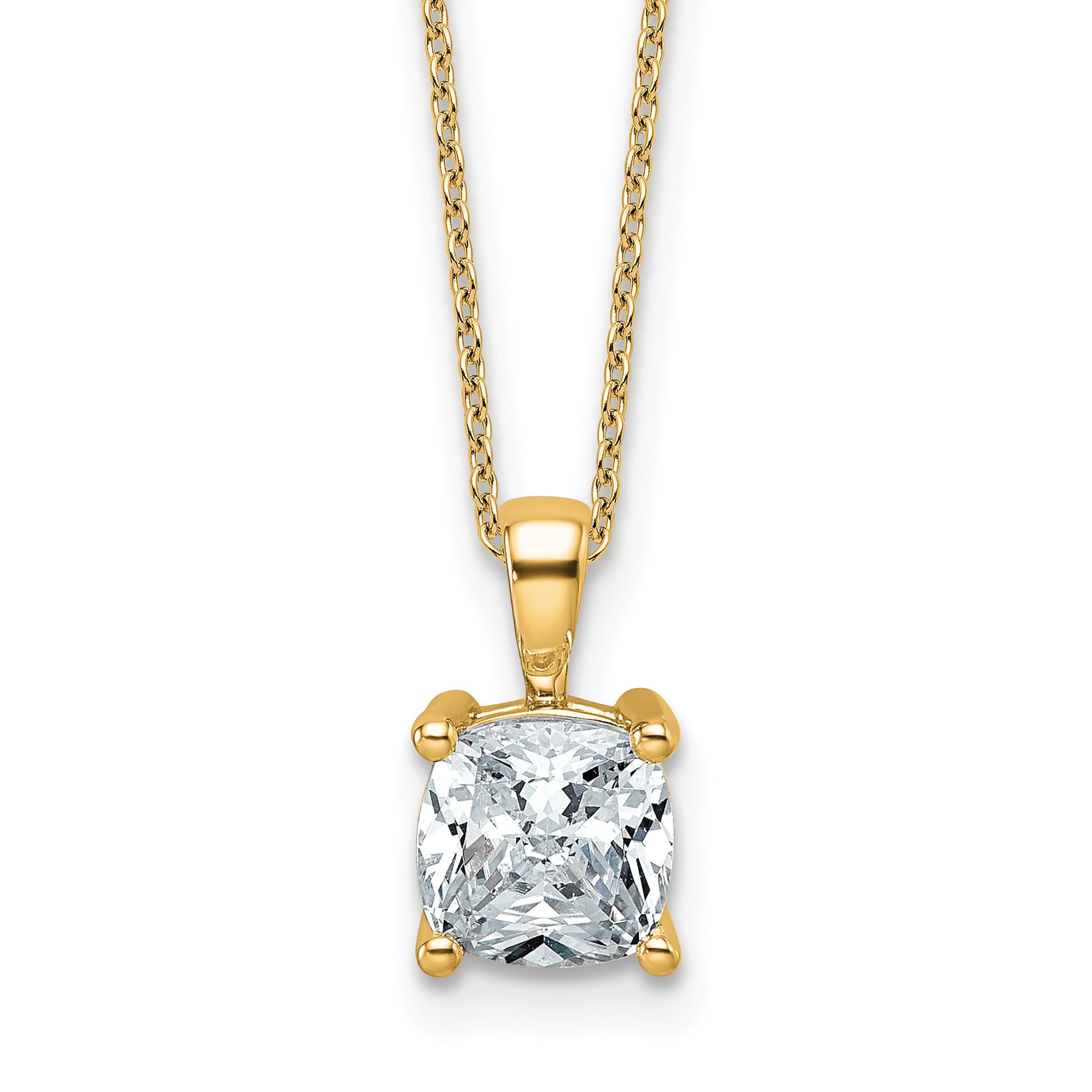 14k 2 carat Certified Lab Grown Diamond VS+ F+ Cushion Complete 18 inch Four Prong Pendant Necklace