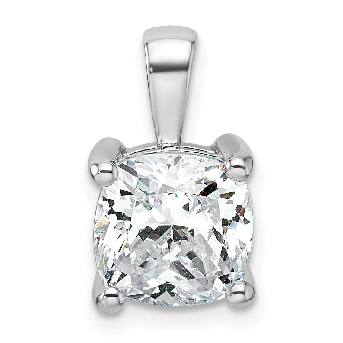 14k White Gold 4 carat Lab Grown Diamond VS/SI+ G+ Cushion Complete Four Prong Pendant