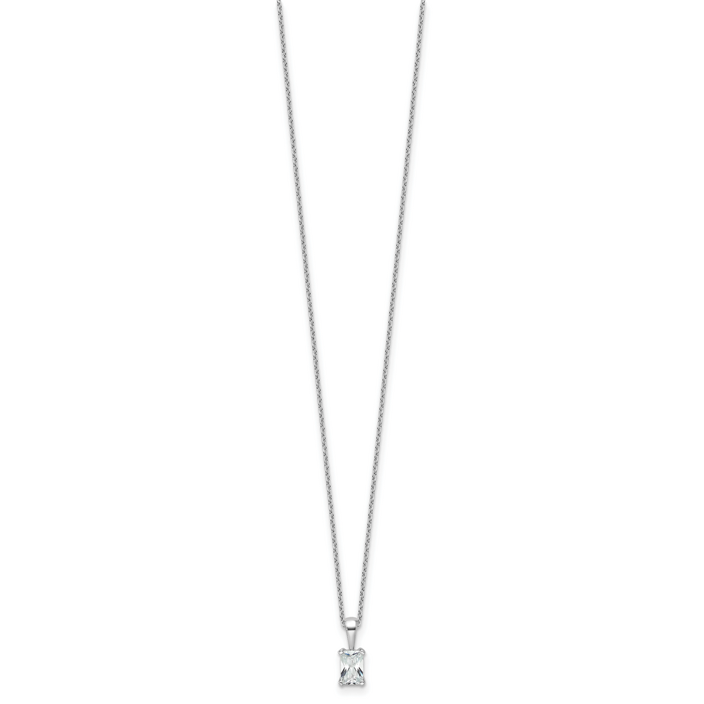 14k White Gold 1/2 carat Lab Grown Diamond VS+ F+ Radiant Complete 18 inch Four Prong Pendant Necklace