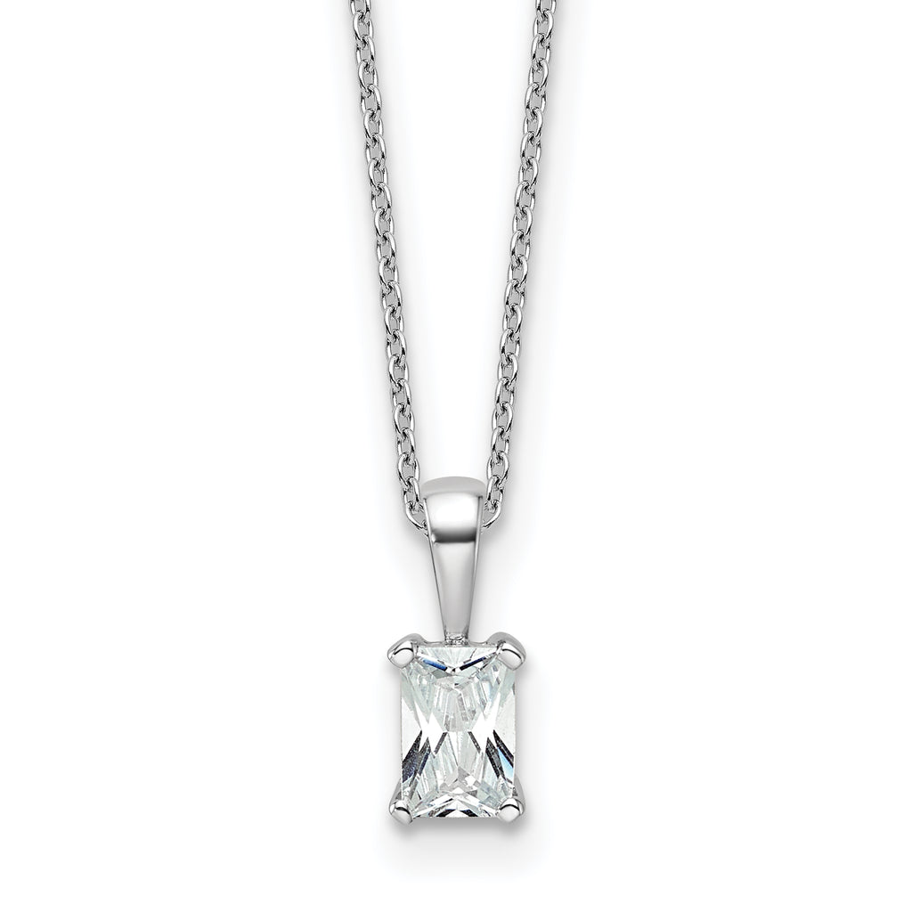 14k White Gold 1/2 carat Lab Grown Diamond VS/SI+ G+ Radiant Complete 18 inch Four Prong Pendant Necklace