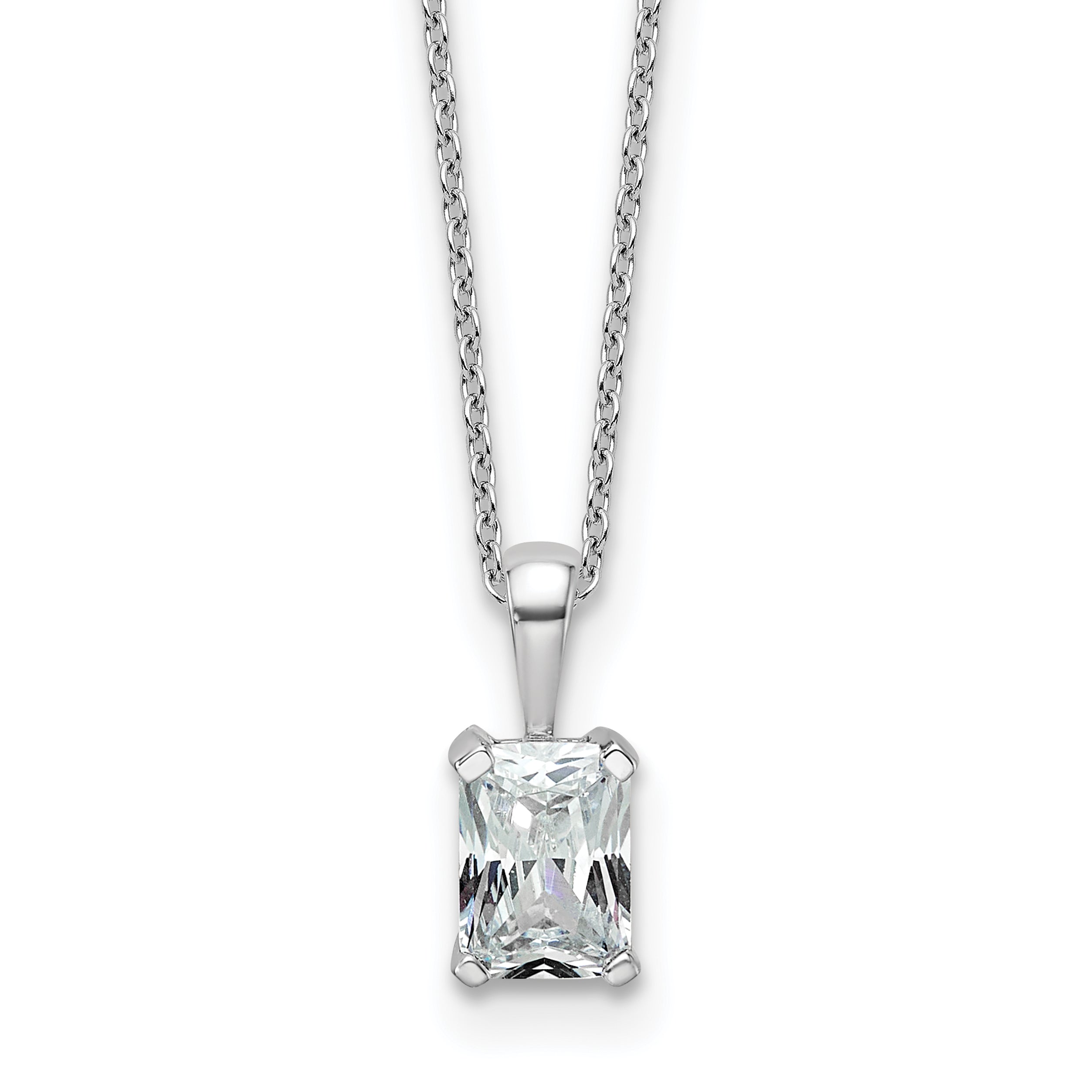 14k White Gold 3/4 carat Certified Lab Grown Diamond VS/SI+ G+ Radiant Complete 18 inch Four Prong Pendant Necklace