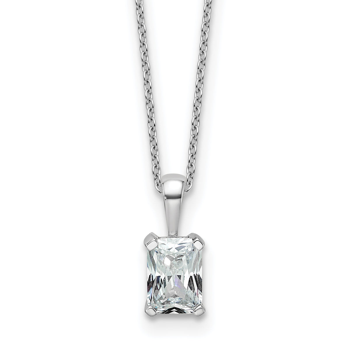 14k White Gold 3/4 carat Certified Lab Grown Diamond VS/SI+ G+ Radiant Complete 18 inch Four Prong Pendant Necklace