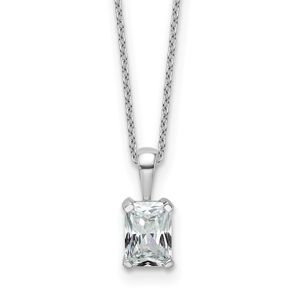 14k White Gold 3/4 carat Lab Grown Diamond VS+ F+ Radiant Complete 18 inch Four Prong Pendant Necklace