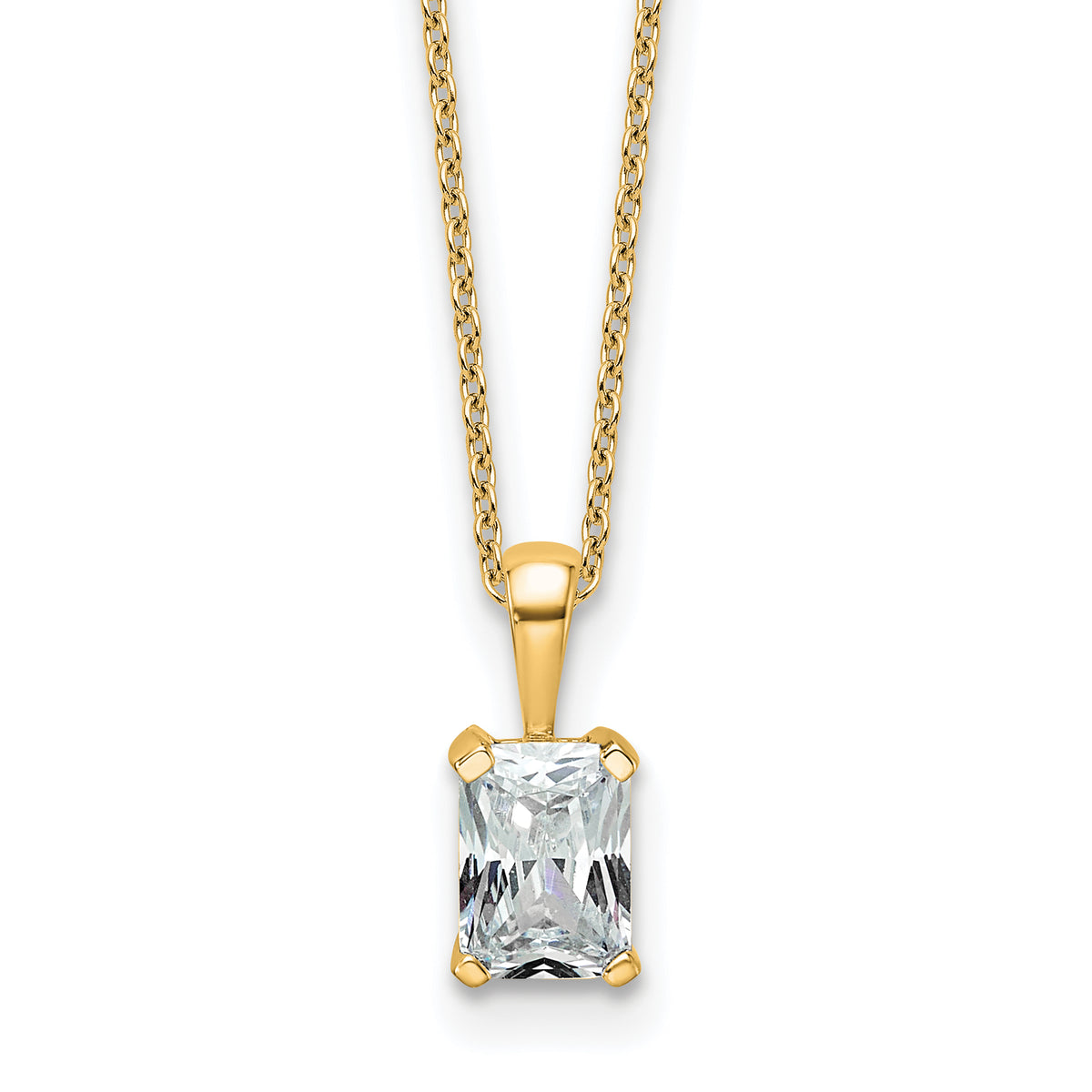 14k 3/4 carat Certified Lab Grown Diamond VS/SI+ G+ Radiant Complete 18 inch Four Prong Pendant Necklace