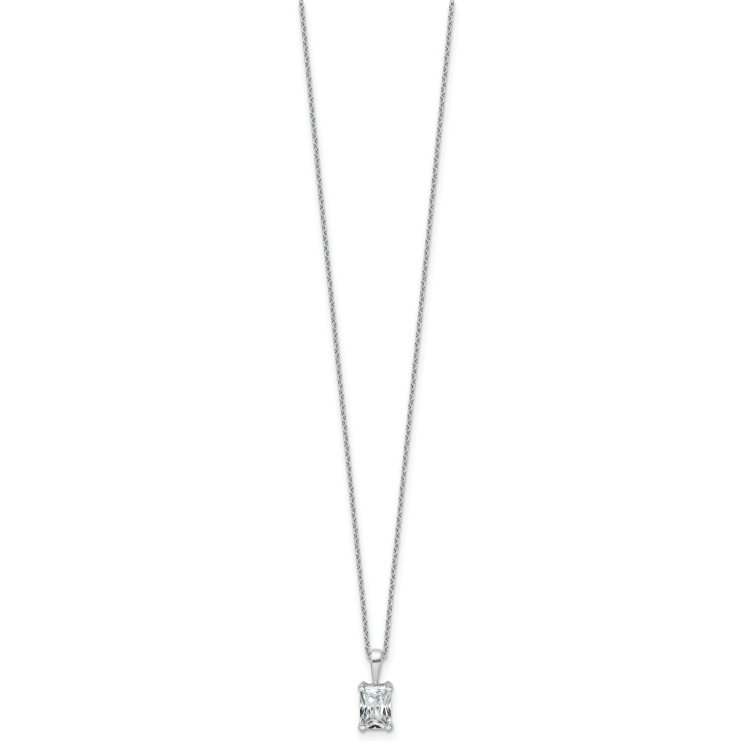 14k White Gold 1 carat Certified Lab Grown Diamond VS/SI+ G+ Radiant Complete 18 inch Four Prong Pendant Necklace