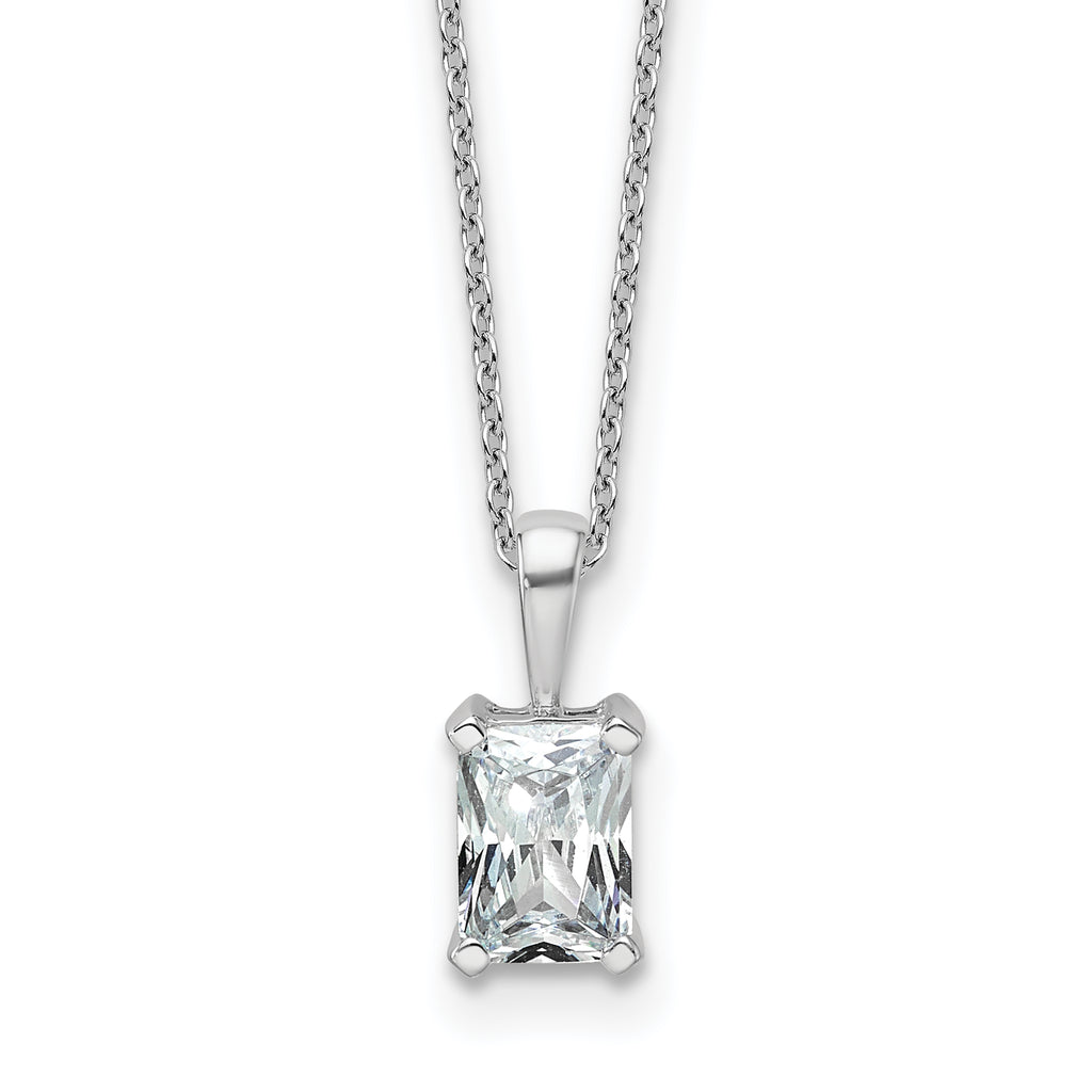 14k White Gold 1 carat Certified Lab Grown Diamond VS+ F+ Radiant Complete 18 inch Four Prong Pendant Necklace