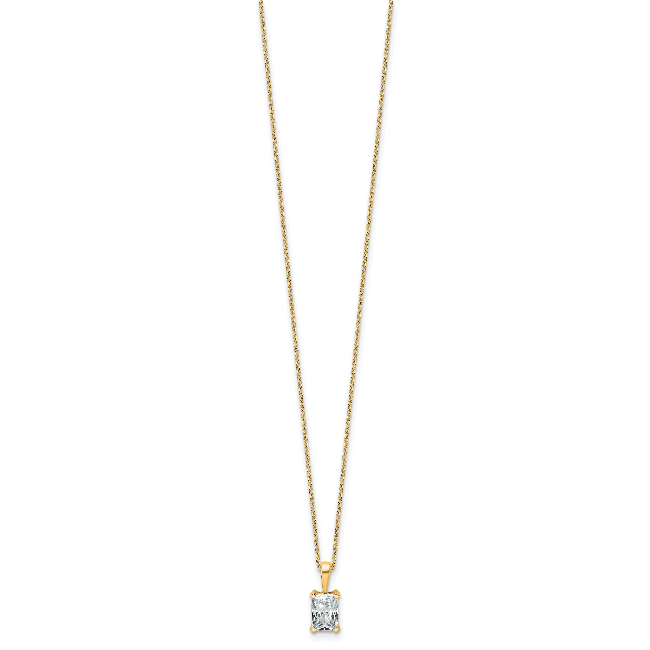 14k 1 carat Lab Grown Diamond VS/SI+ G+ Radiant Complete 18 inch Four Prong Pendant Necklace