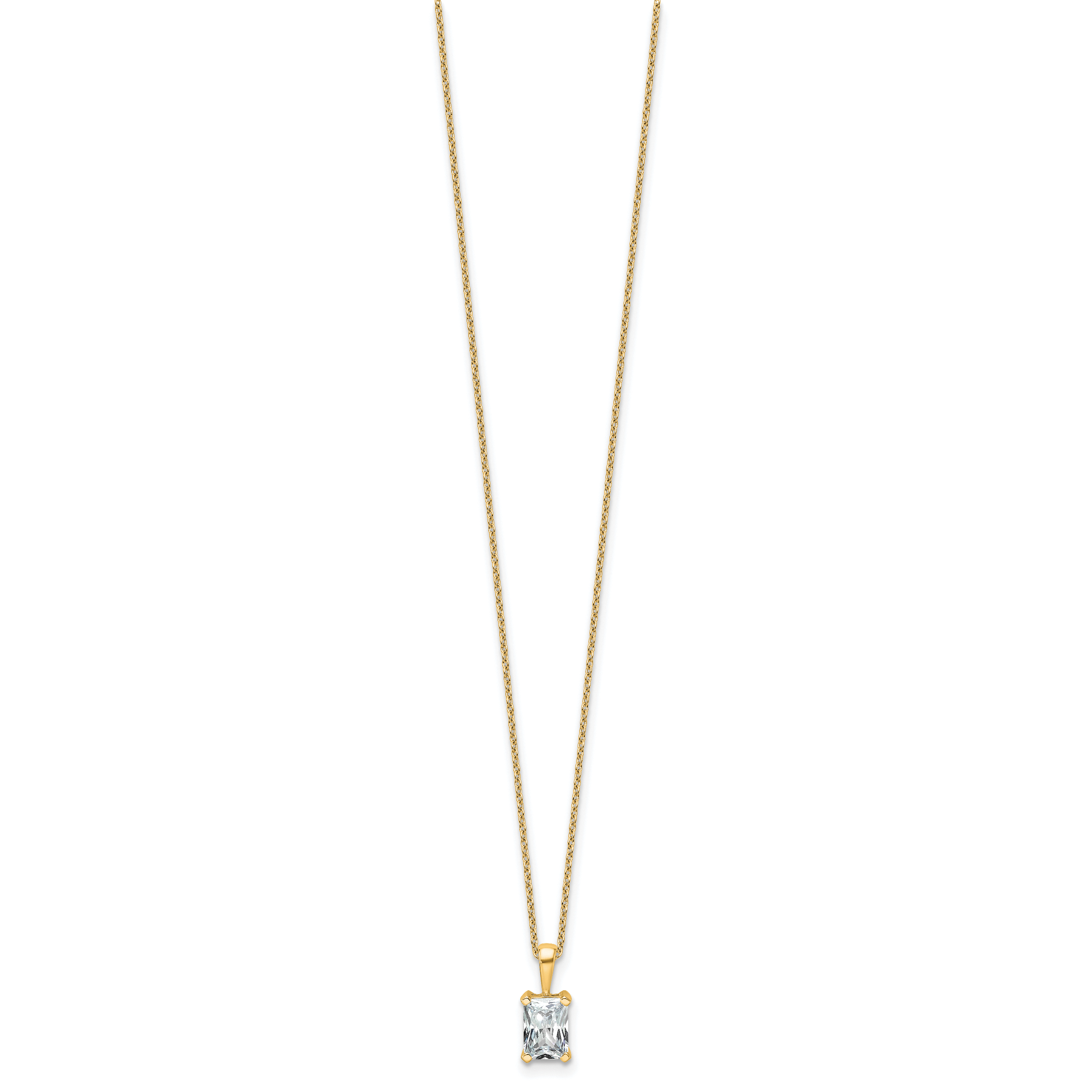 14k 1 carat Lab Grown Diamond VS+ F+ Radiant Complete 18 inch Four Prong Pendant Necklace