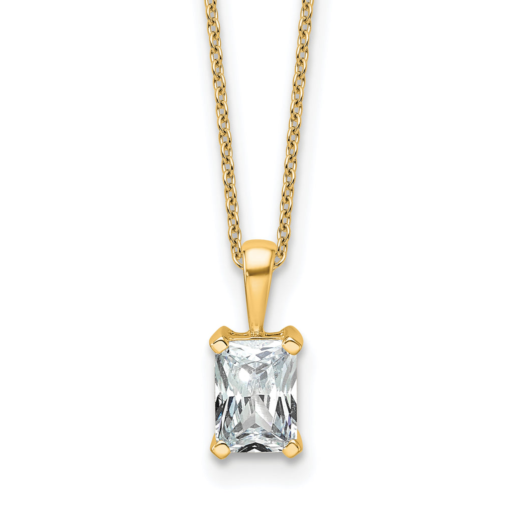 14k 1 carat Lab Grown Diamond VS+ F+ Radiant Complete 18 inch Four Prong Pendant Necklace