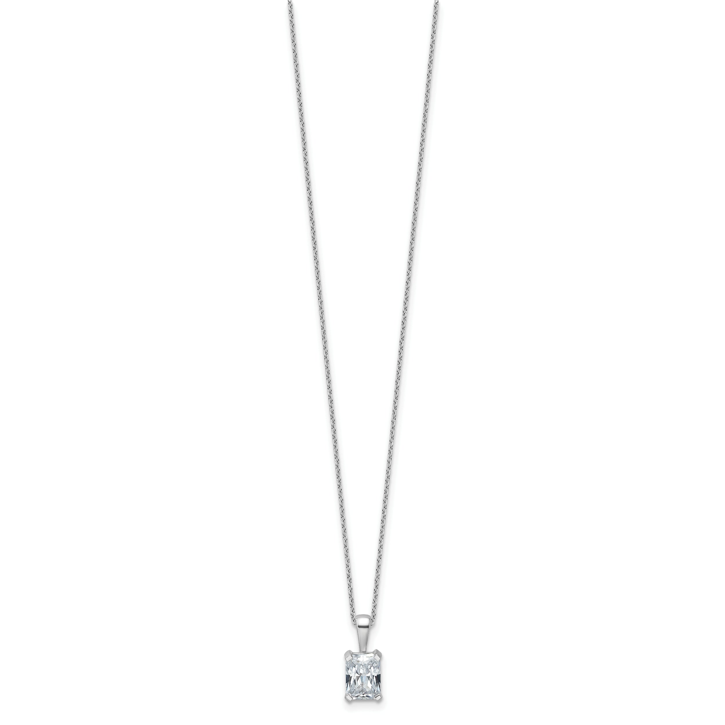 14k White Gold 1 1/2 carat Certified Lab Grown Diamond VS+ F+ Radiant Complete 18 inch Four Prong Pendant Necklace