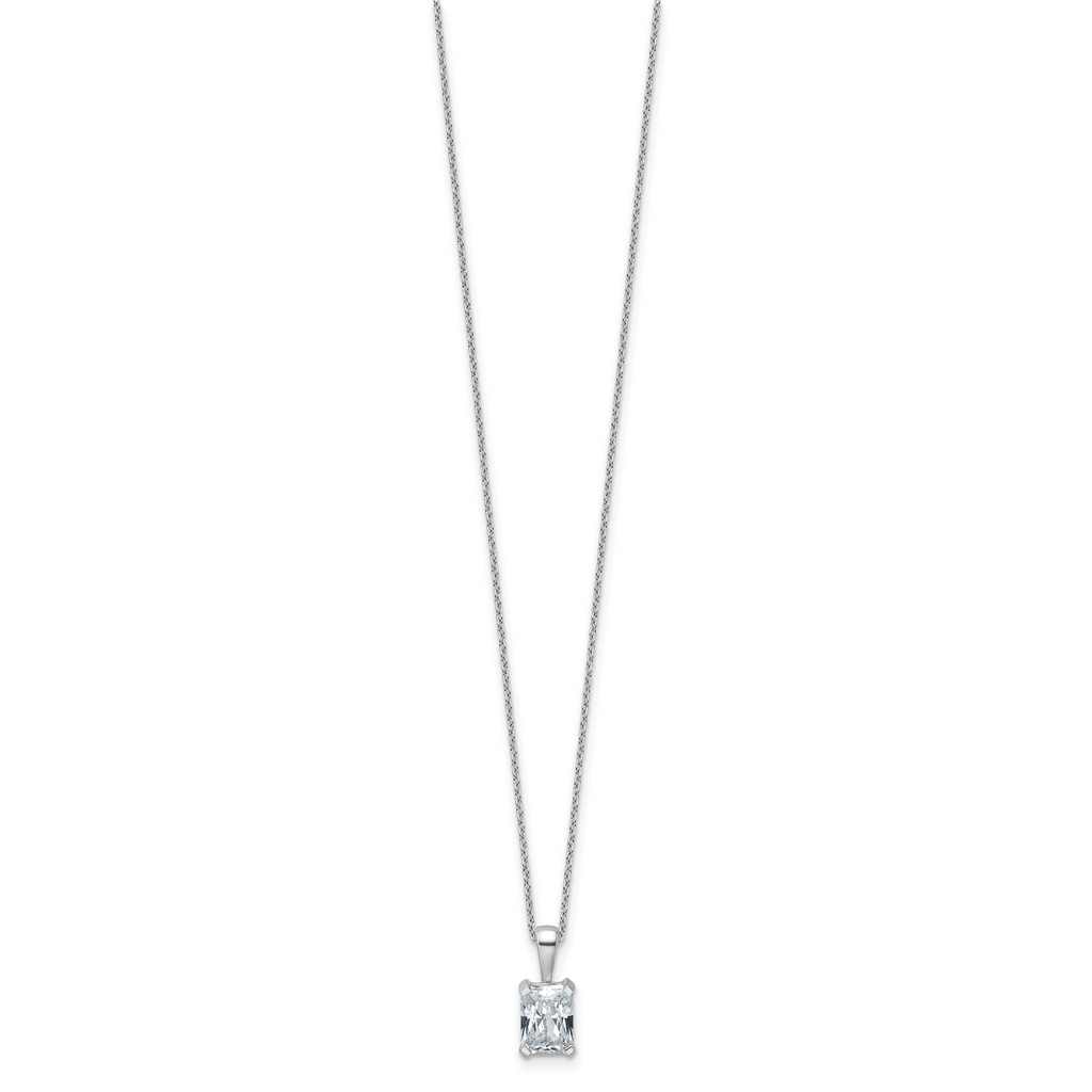 14k White Gold 1 1/2 carat Lab Grown Diamond VS/SI+ G+ Radiant Complete 18 inch Four Prong Pendant Necklace