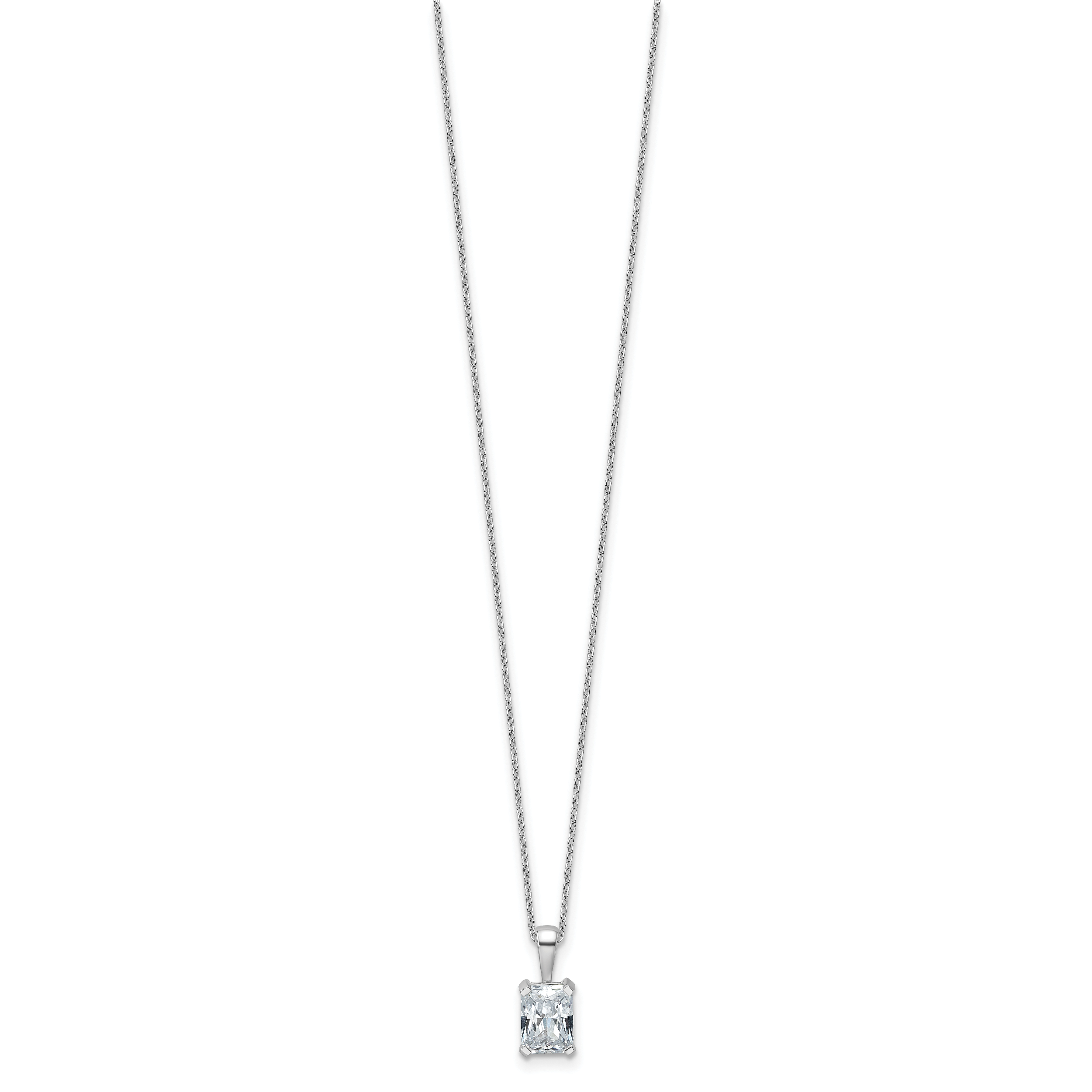 14k White Gold 1 1/2 carat Lab Grown Diamond VS/SI+ G+ Radiant Complete 18 inch Four Prong Pendant Necklace