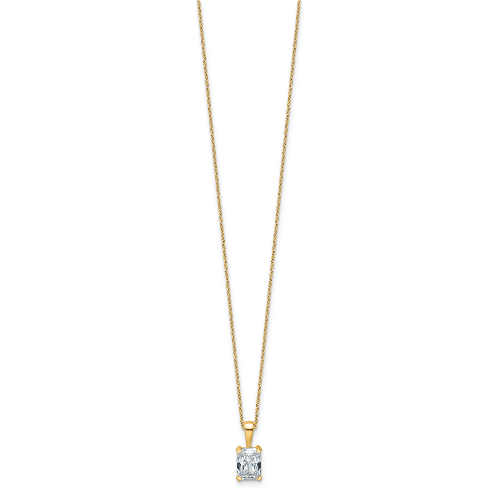 14k 1 1/2 carat Certified Lab Grown Diamond VS+ F+ Radiant Complete 18 inch Four Prong Pendant Necklace
