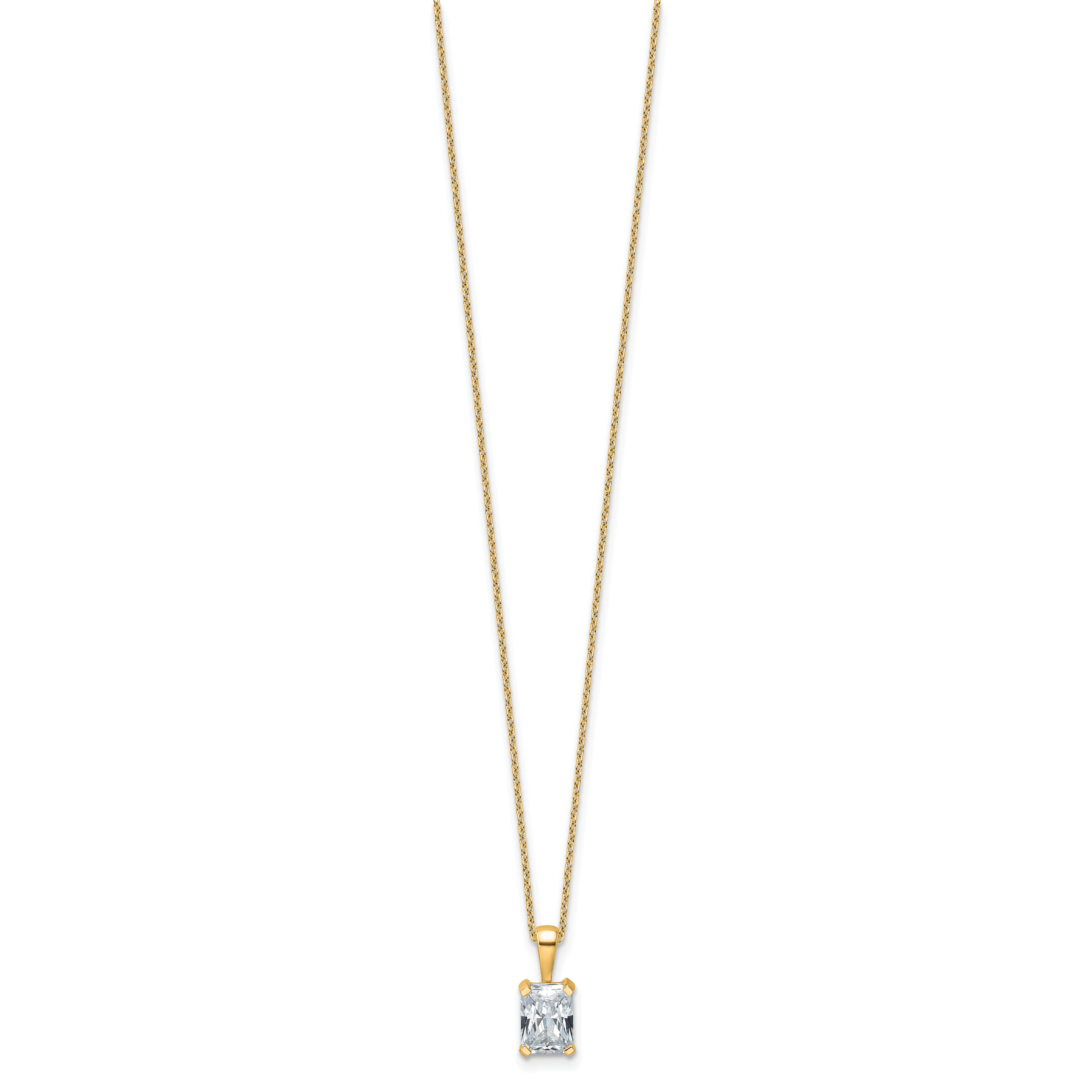 14k 1 1/2 carat Certified Lab Grown Diamond VS+ F+ Radiant Complete 18 inch Four Prong Pendant Necklace