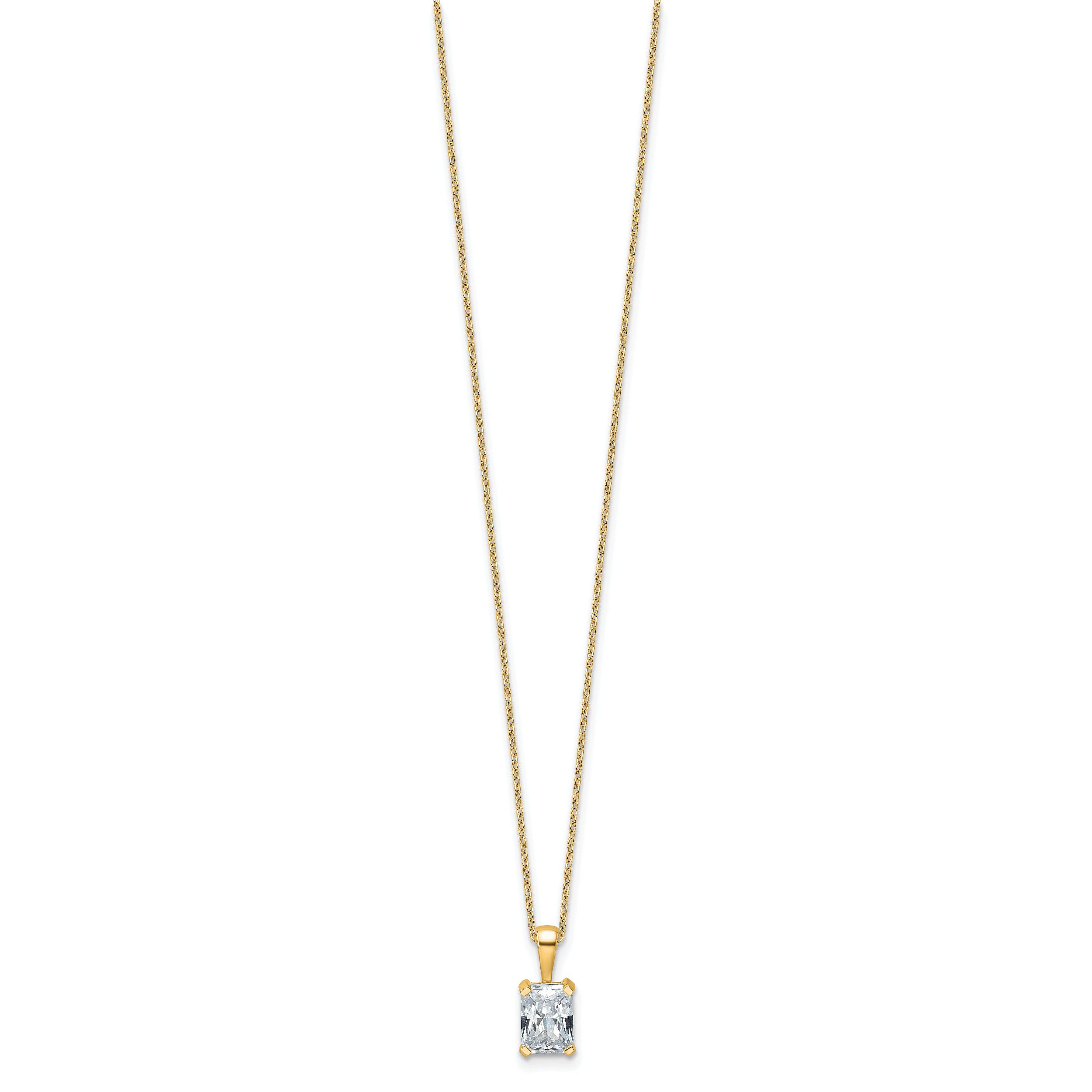 14k 1 1/2 carat Certified Lab Grown Diamond VS/SI+ G+ Radiant Complete 18 inch Four Prong Pendant Necklace