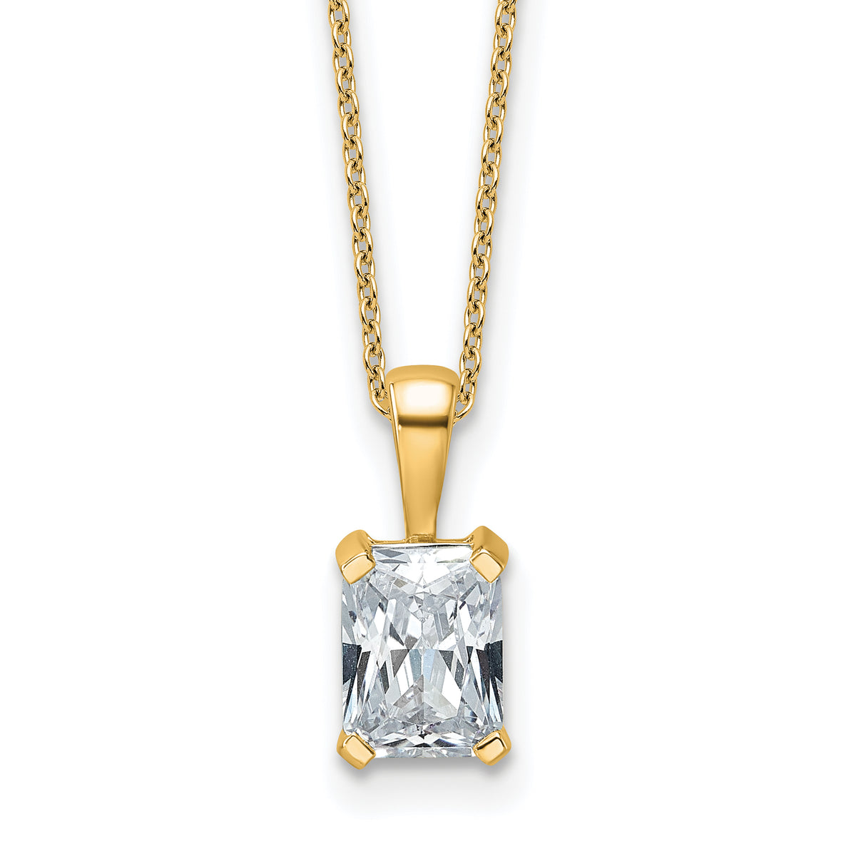14k 1 1/2 carat Certified Lab Grown Diamond VS+ F+ Radiant Complete 18 inch Four Prong Pendant Necklace