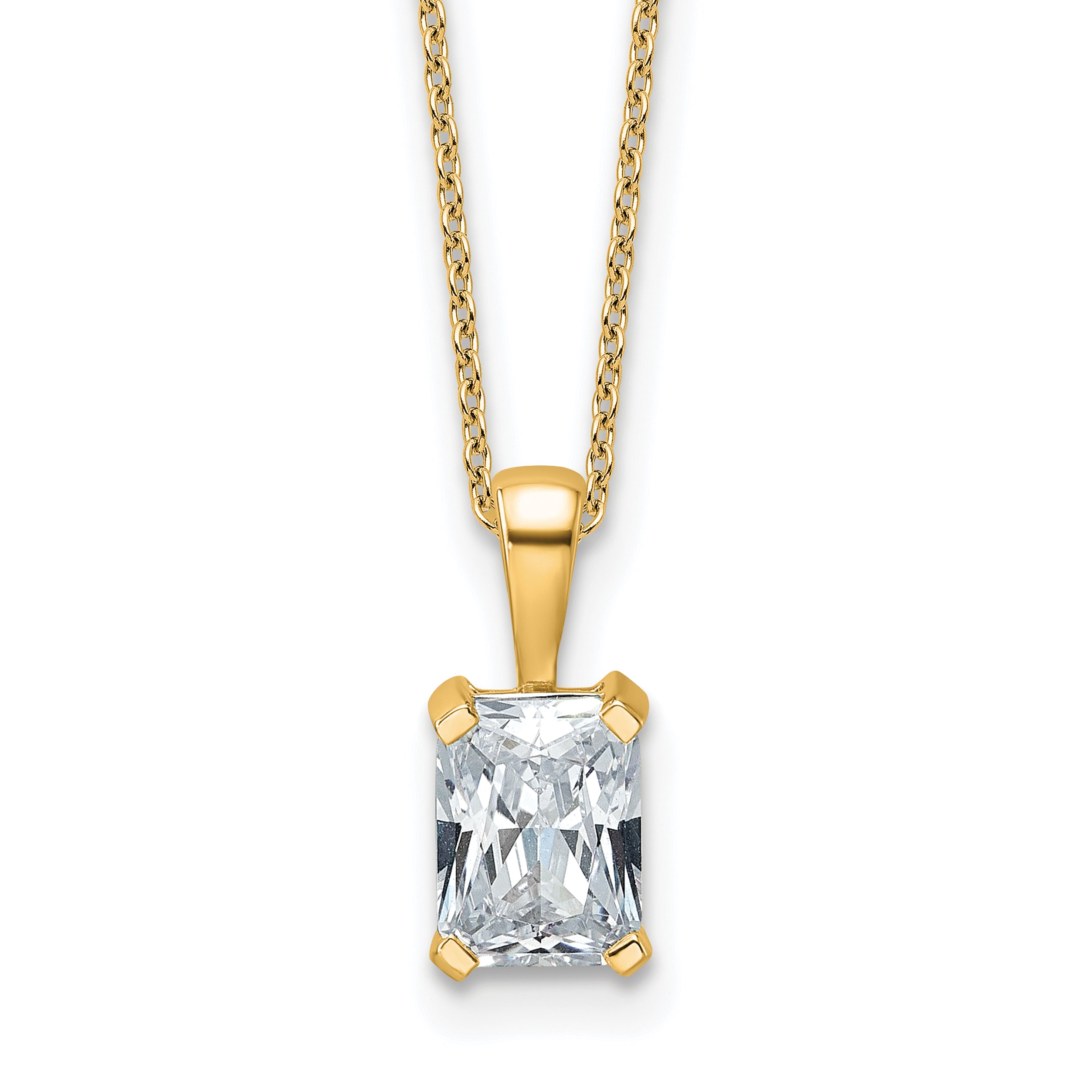 14k 1 1/2 carat Certified Lab Grown Diamond VS/SI+ G+ Radiant Complete 18 inch Four Prong Pendant Necklace