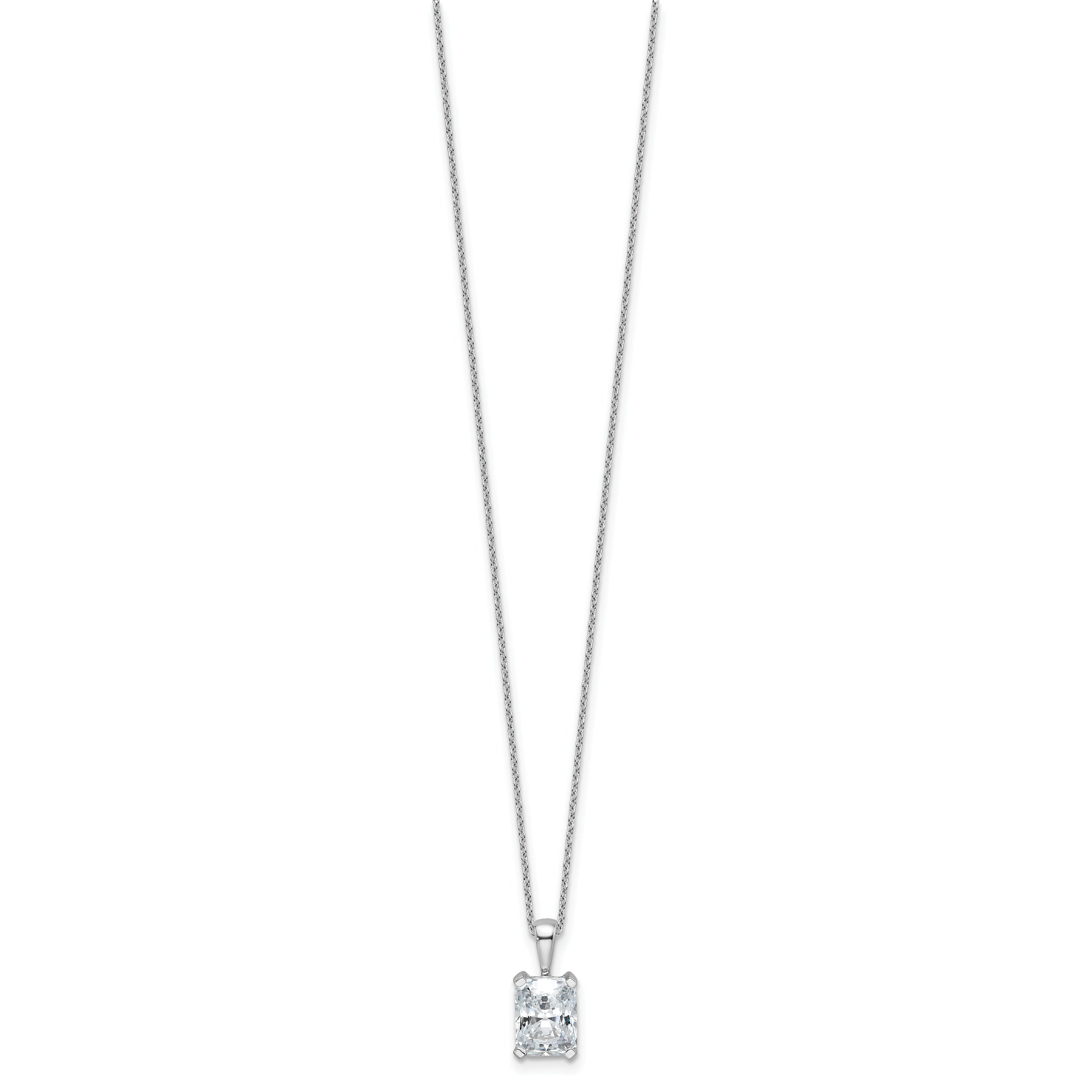 14k White Gold 2 carat Certified Lab Grown Diamond VS/SI+ G+ Radiant Complete 18 inch Four Prong Pendant Necklace