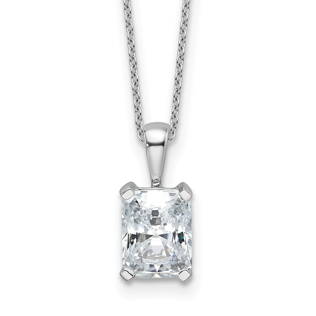 14k White Gold 2 carat Certified Lab Grown Diamond VS+ F+ Radiant Complete 18 inch Four Prong Pendant Necklace