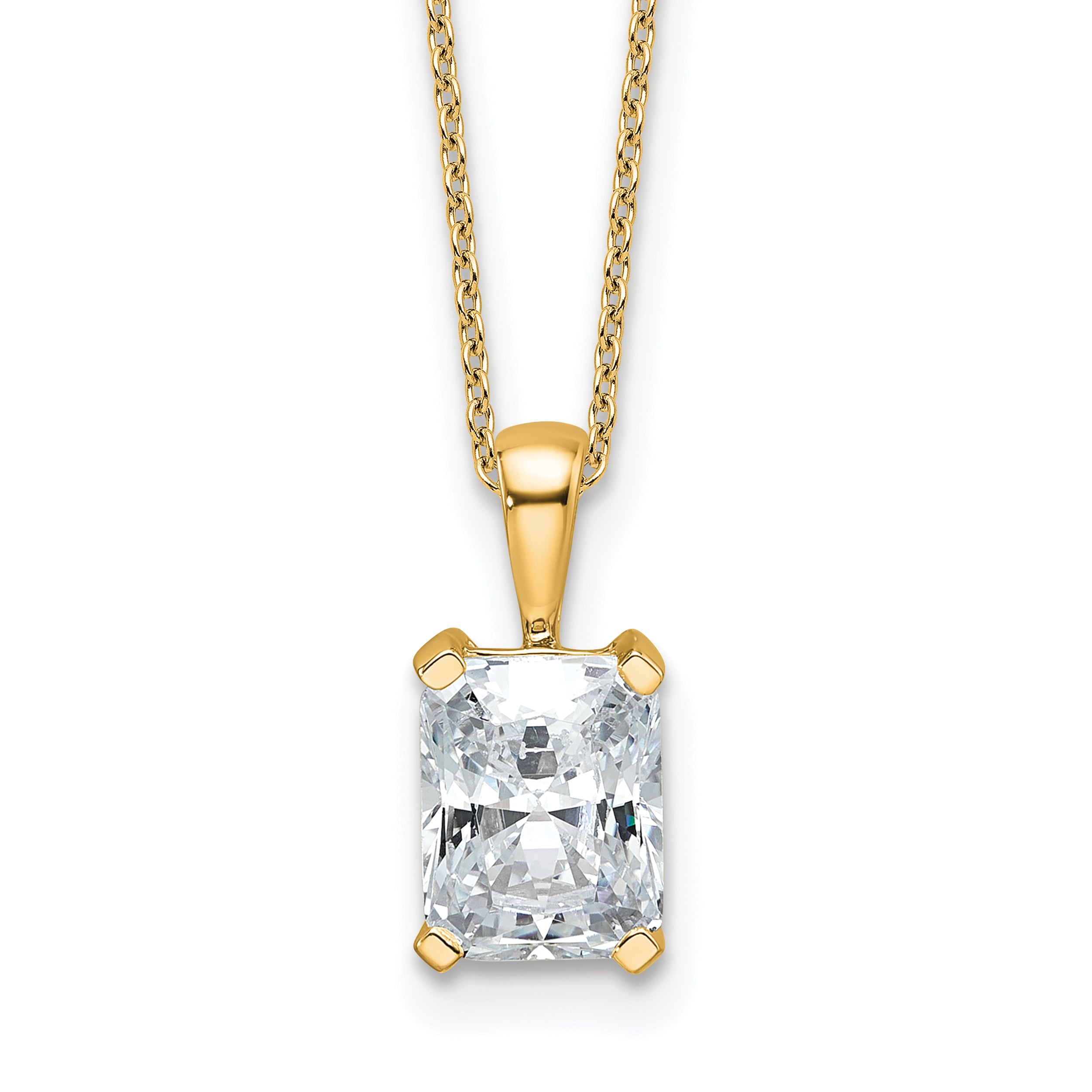 14k 2 carat Certified Lab Grown Diamond VS+ F+ Radiant Complete 18 inch Four Prong Pendant Necklace