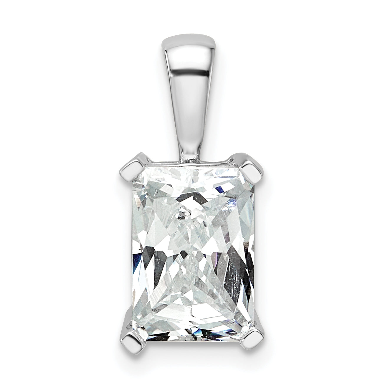 14k White Gold 3 carat Lab Grown Diamond VS+ F+ Radiant Complete Four Prong Pendant