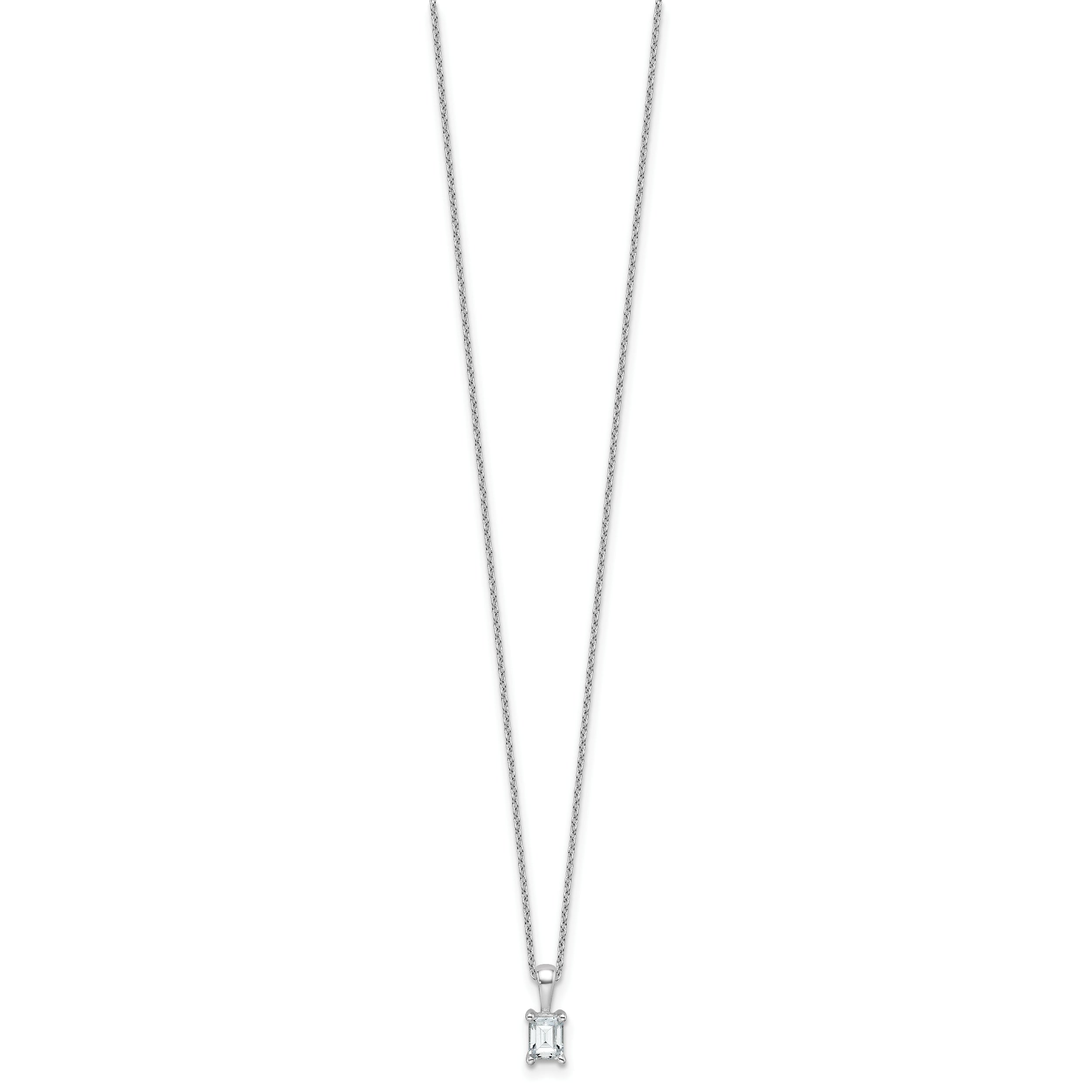 14k White Gold 1/2 carat Certified Lab Grown Diamond VS+ F+ Emerald Complete 18 inch Four Prong Pendant Necklace