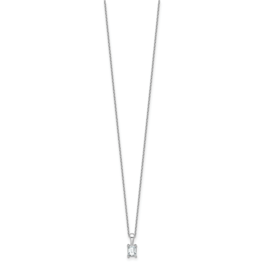 14k White Gold 1/2 carat Certified Lab Grown Diamond VS+ F+ Emerald Complete 18 inch Four Prong Pendant Necklace