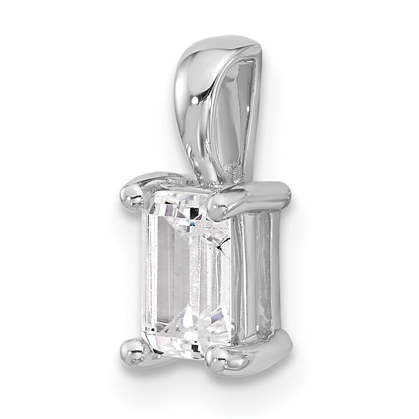 14k White Gold 3/4 carat Lab Grown Diamond VS+ F+ Emerald Complete Four Prong Pendant