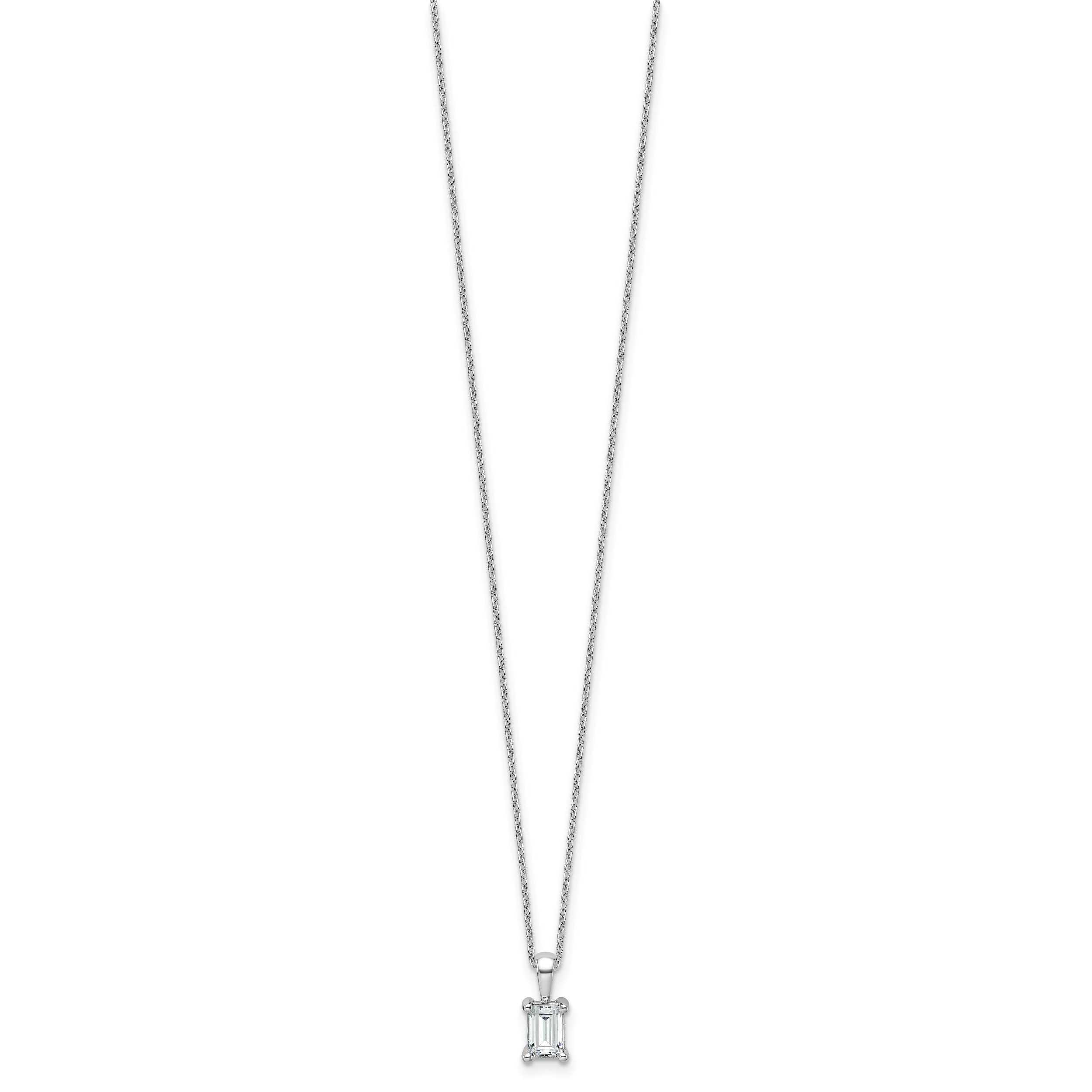 14k White Gold 3/4 carat Certified Lab Grown Diamond VS+ F+ Emerald Complete 18 inch Four Prong Pendant Necklace