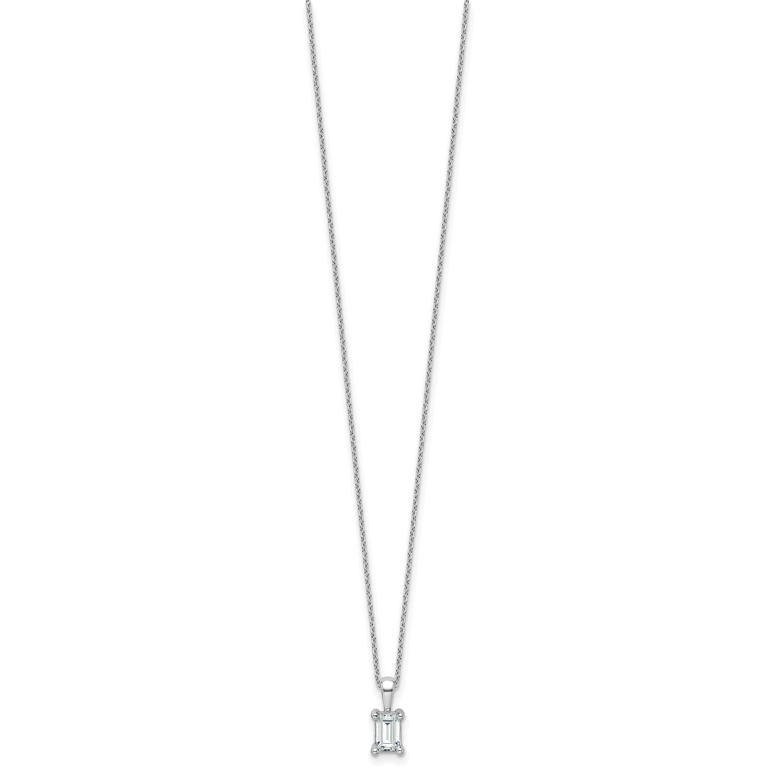 14k White Gold 3/4 carat Lab Grown Diamond VS+ F+ Emerald Complete 18 inch Four Prong Pendant Necklace