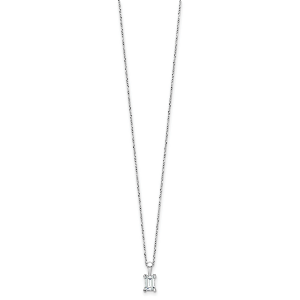 14k White Gold 3/4 carat Certified Lab Grown Diamond VS/SI+ G+ Emerald Complete 18 inch Four Prong Pendant Necklace