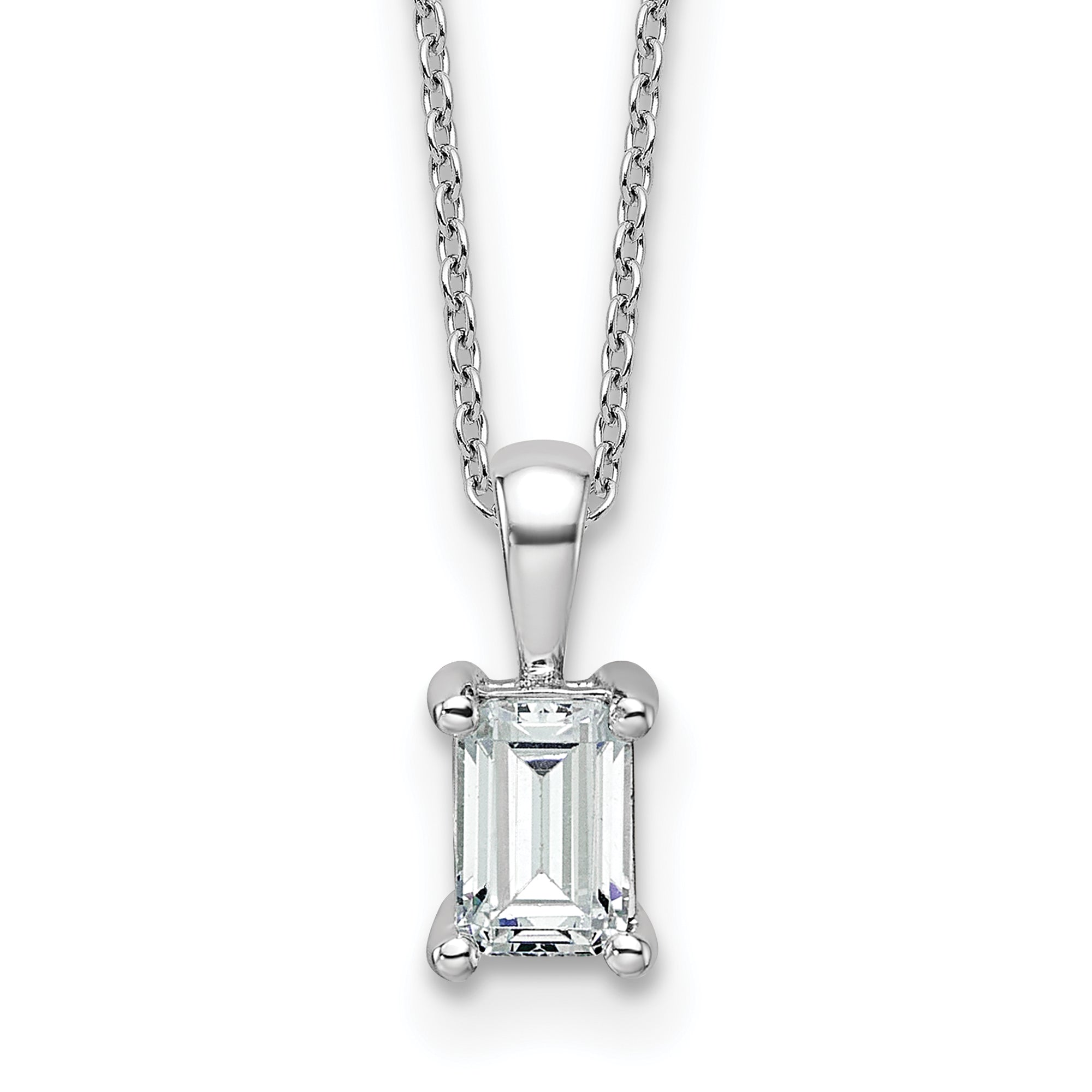 14k White Gold 3/4 carat Lab Grown Diamond VS+ F+ Emerald Complete 18 inch Four Prong Pendant Necklace