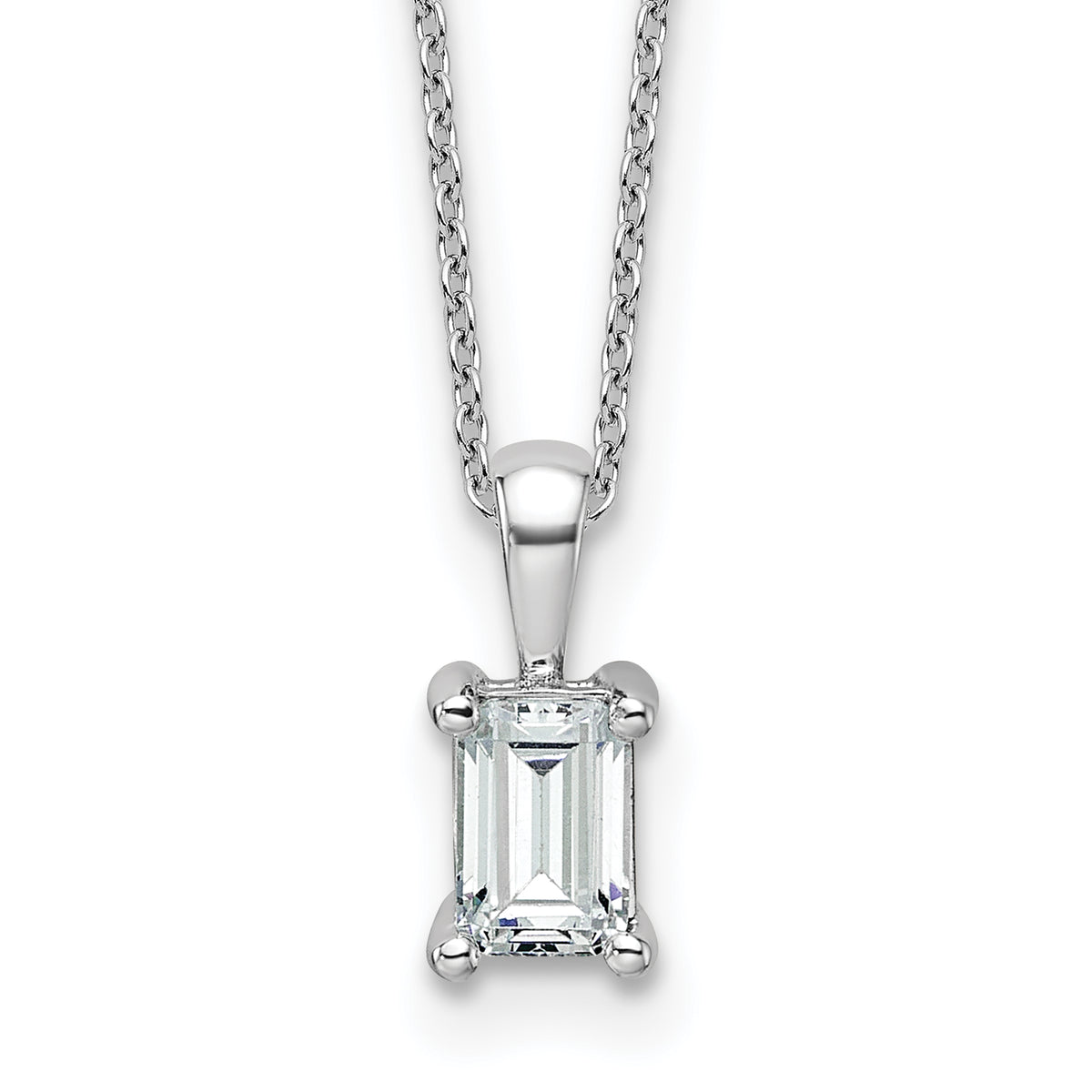 14k White Gold 3/4 carat Lab Grown Diamond VS+ F+ Emerald Complete 18 inch Four Prong Pendant Necklace