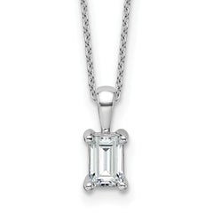14k White Gold 3/4 carat Lab Grown Diamond VS+ F+ Emerald Complete 18 inch Four Prong Pendant Necklace