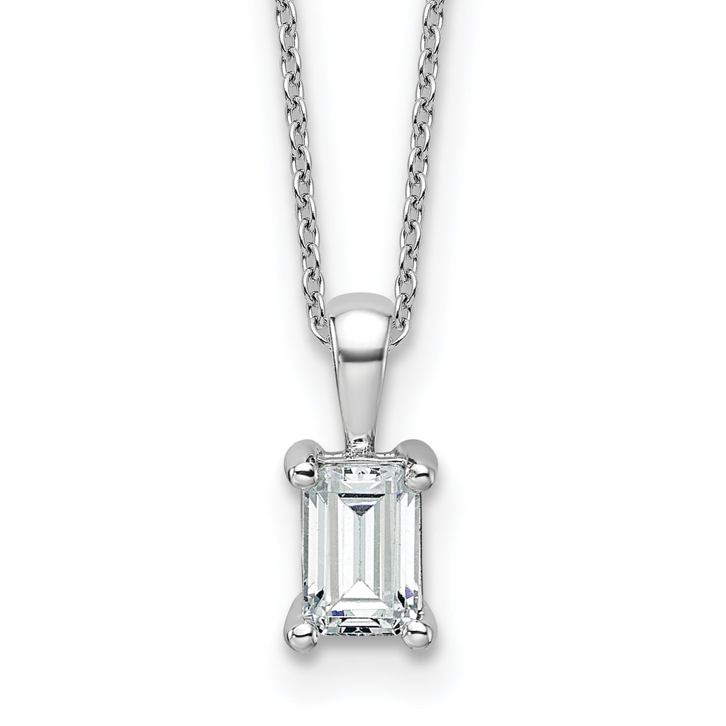 14k White Gold 3/4 carat Lab Grown Diamond VS/SI+ G+ Emerald Complete 18 inch Four Prong Pendant Necklace