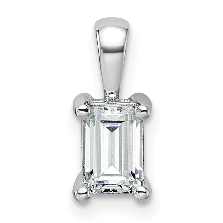 14k White Gold 3/4 carat Lab Grown Diamond VS/SI+ G+ Emerald Complete Four Prong Pendant